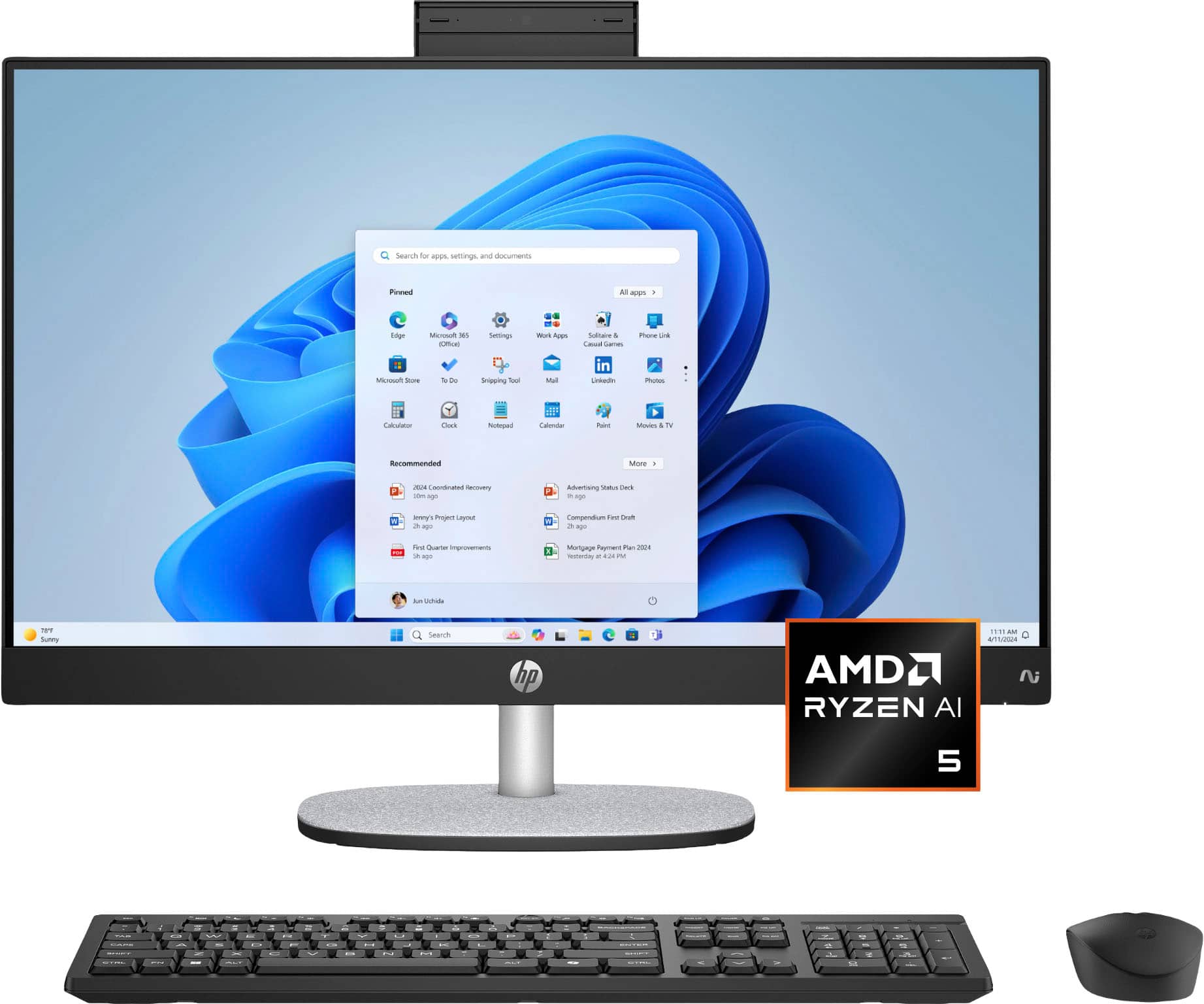 HP - Copilot+ PC - 24" Full HD Touch-Screen All-in-One w/ Adjustable Height - AMD Ryzen AI 5 340 2025 - 16GB DDR5 - 512GB SS…