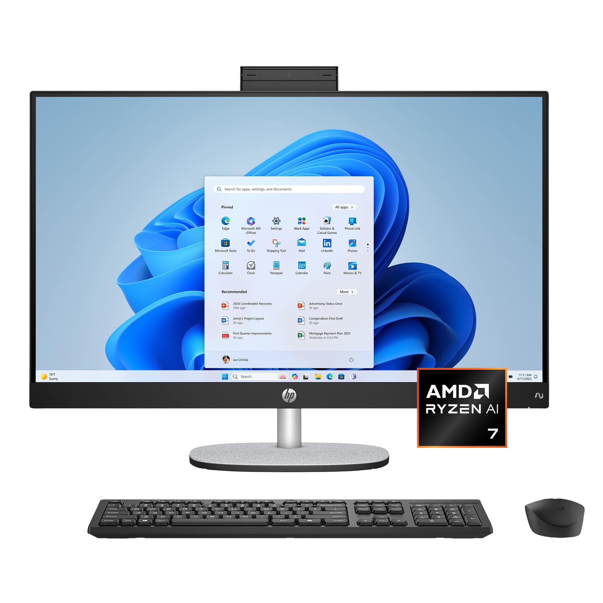 HP - Copilot+ PC - 27" Full HD Touch-Screen All-in-One w/ Adjustable Height - AMD Ryzen AI 7 350 2025 - 16GB DDR5 - 1TB SSD…