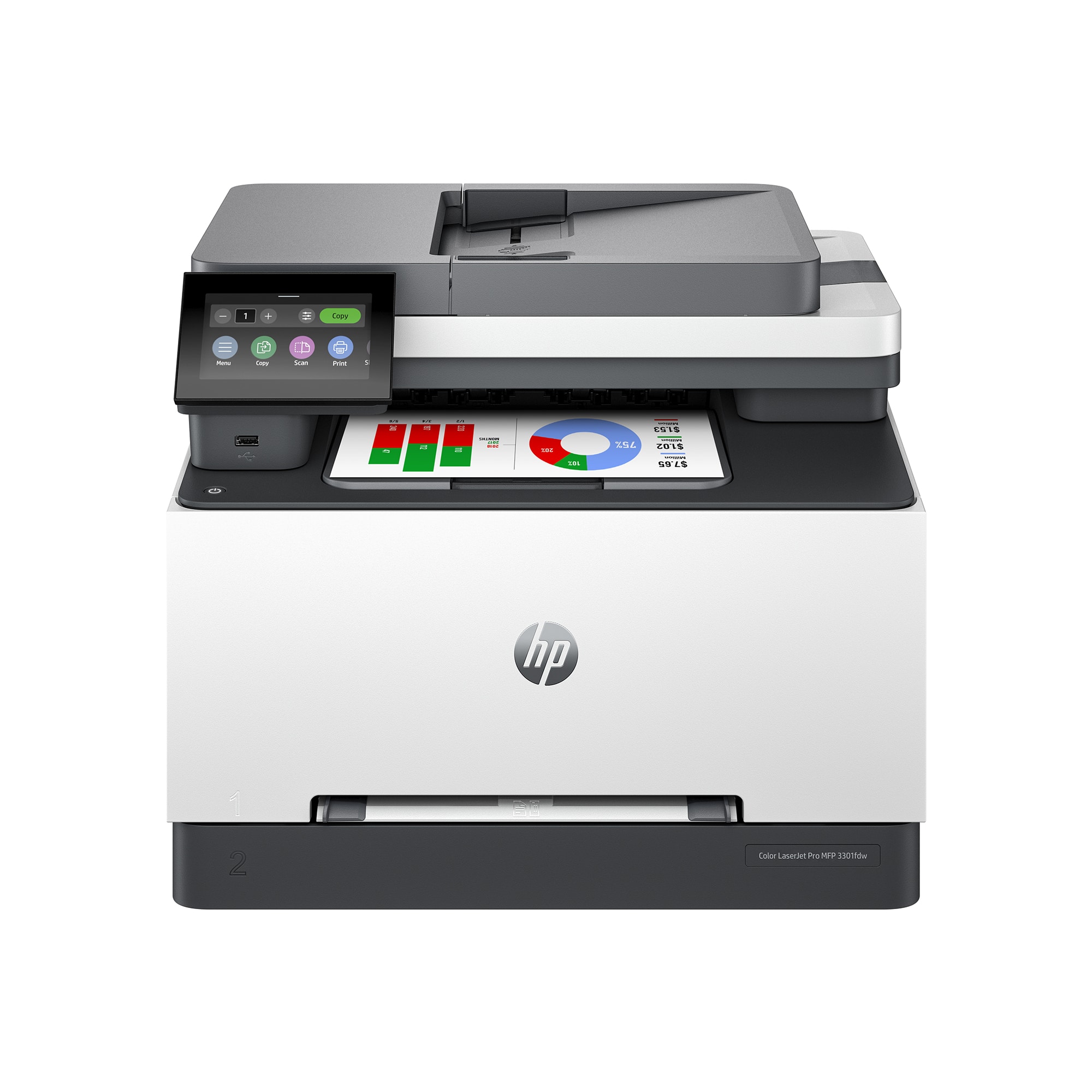 HP - LaserJet Pro MFP 3301fdw Wireless AI-Enabled Color All-in-One Laser Printer - White & Slate product image