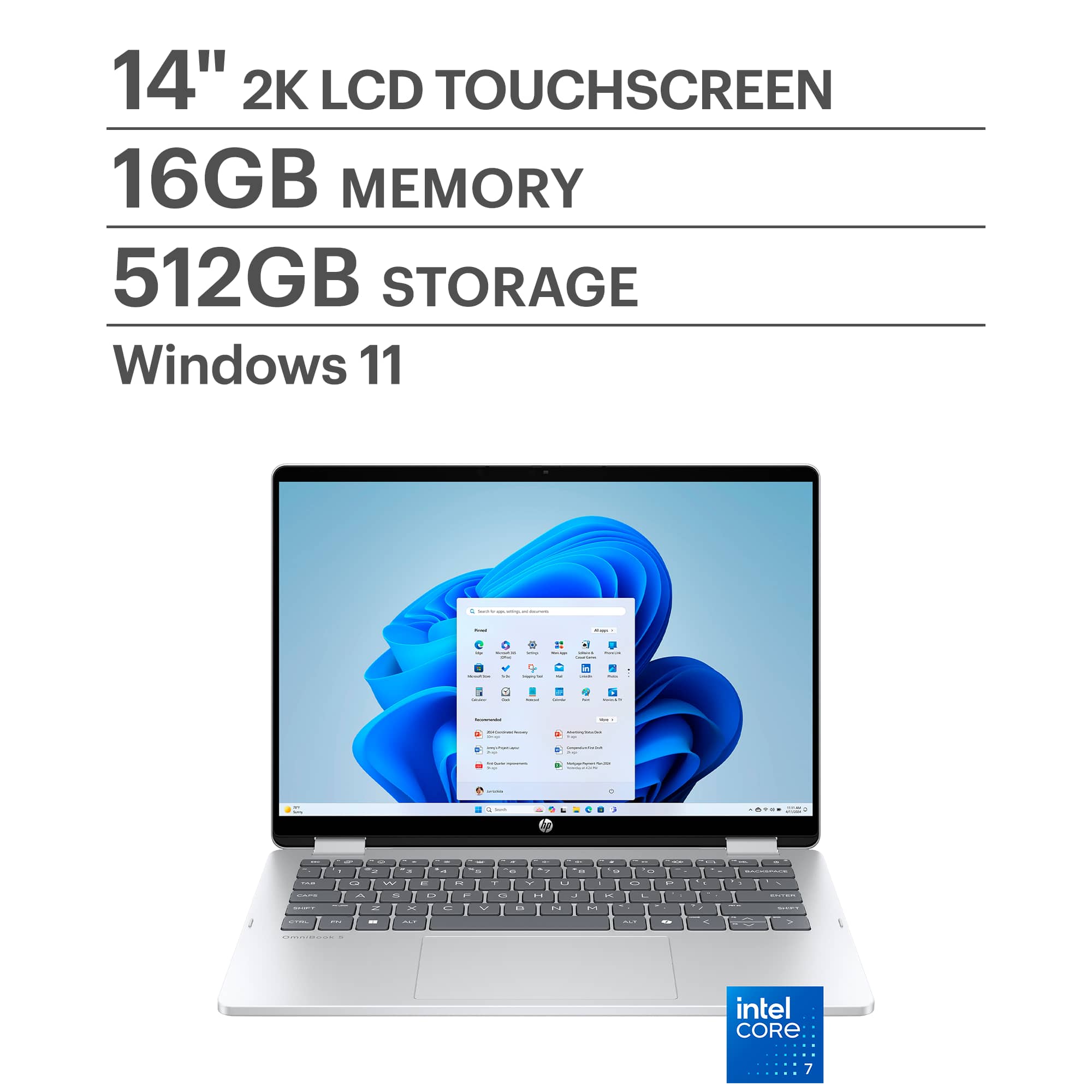 HP - OmniBook 5 Flip 2-in-1 14" 2K Touch-Screen Laptop - Intel Core 7 150U 2024- 16GB Memory - 512GB SSD - Glacier Silver pr…