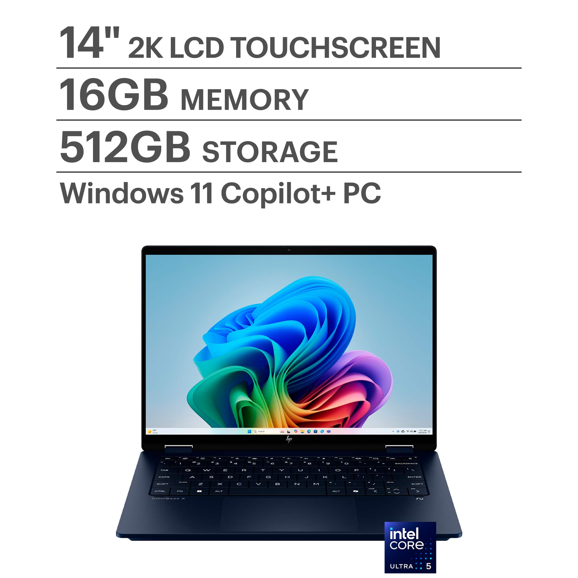 HP - OmniBook X Flip 2-in-1 - Copilot+ PC - 14" 2K Touch-Screen Laptop - Intel Core Ultra 5 226V - 16GB Memory - 512GB SSD -…