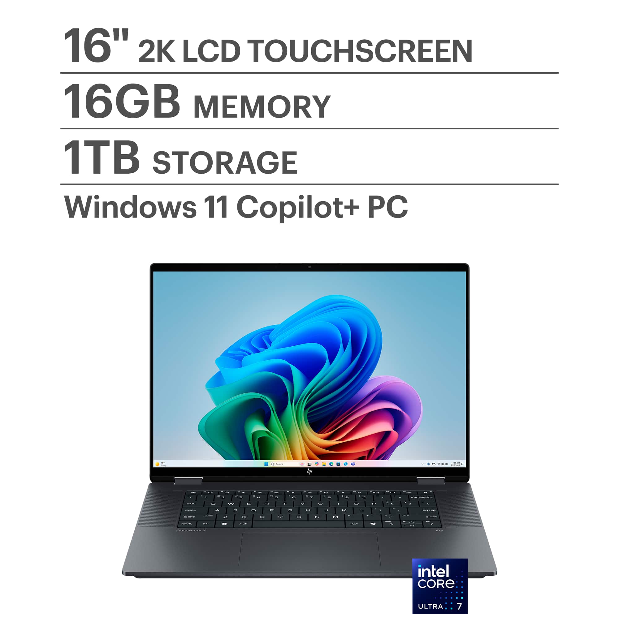 HP - OmniBook X Flip 2-in-1 - Copilot+ PC - 16" 2K Touch-Screen Laptop - Intel Core Ultra 7 256V '24 - 16GB Memory - 1TB SSD…
