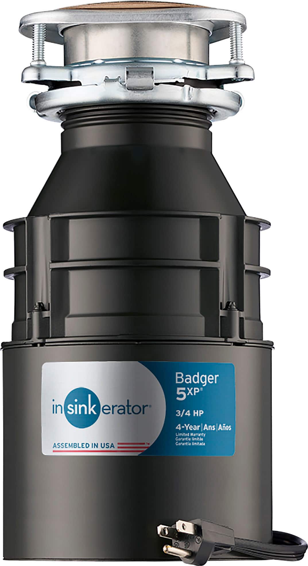 InSinkerator - Badger 5XP Lift and Latch Power Series 3/4 HP Continuous Feed Garbage Disposal with Power Cord - Black produc…