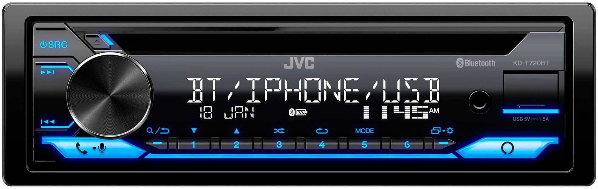 JVC - Bluetooth CD Receiver with Alexa Built-In and USB Rapid Charge, Detachable Faceplate - Black product image