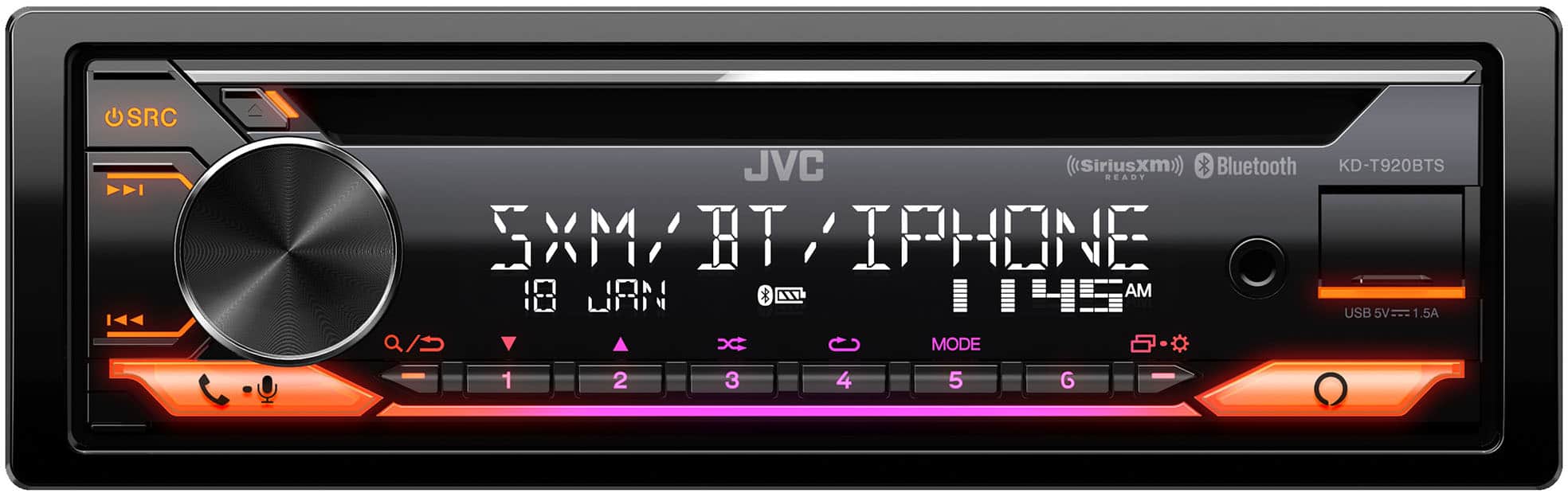 JVC - Bluetooth CD Receiver with Alexa Built-In and USB Rapid Charge, Satellite Rado Ready - Black product image