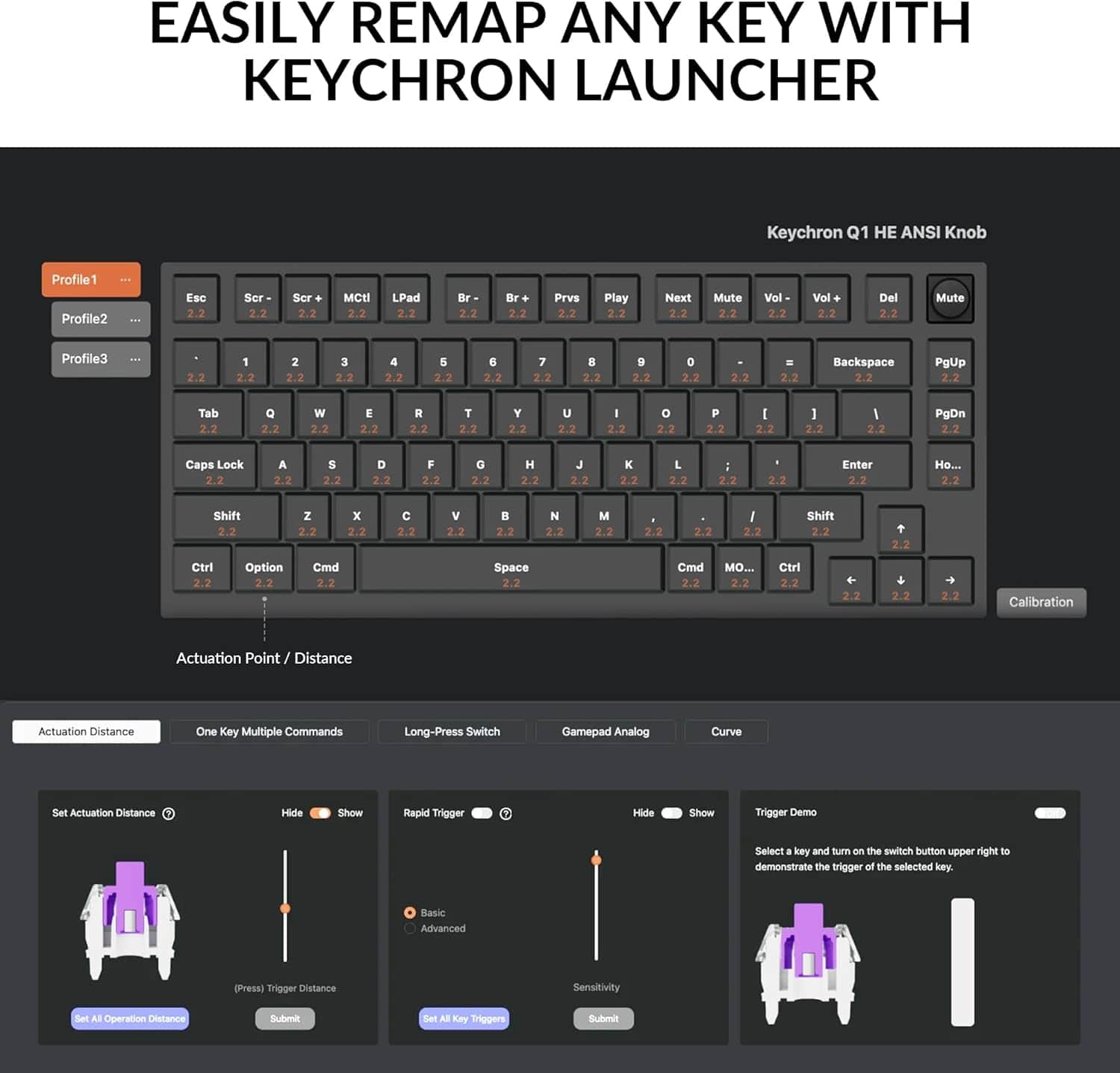 Keychron - Q1HE 75% Custom Wireless RGB Mechanical Keyboard with Progrmmable QMK/VIA Hot-Swappable Magnetic Switch - Black p…
