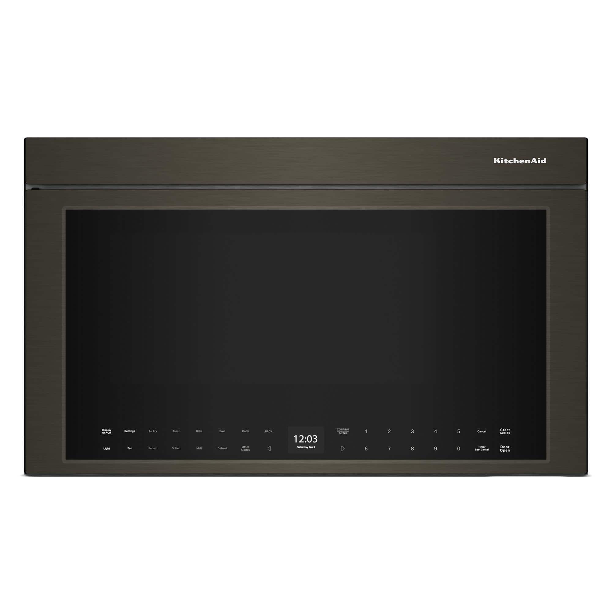 KitchenAid - 1.1 Cu. Ft. Convection Flush Built-In Over-the-Range Microwave with Air Fry Mode - Black Stainless Steel produc…