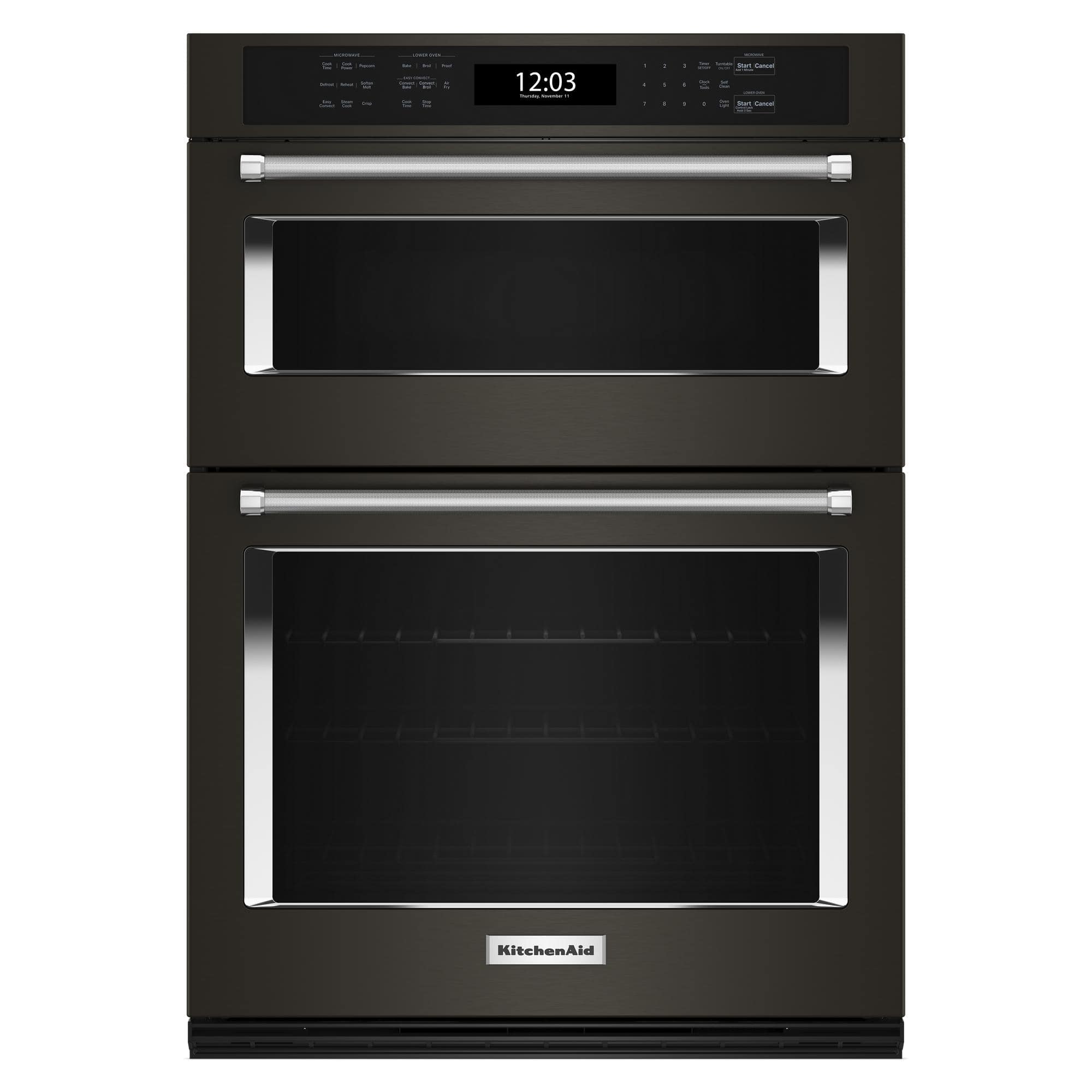 KitchenAid - 27" Built-In Electric Convection Double Wall Combination with Microwave and Air Fry Mode - Black Stainless Stee…