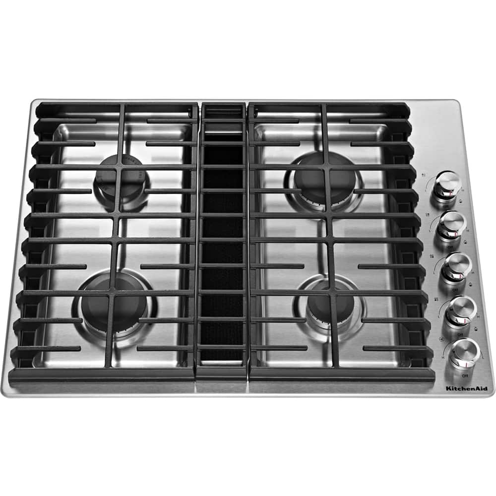 KitchenAid - 30" Built-In Downdraft Gas Cooktop with 4 Burners and Automatic electronic re-ignition - Stainless Steel produc…