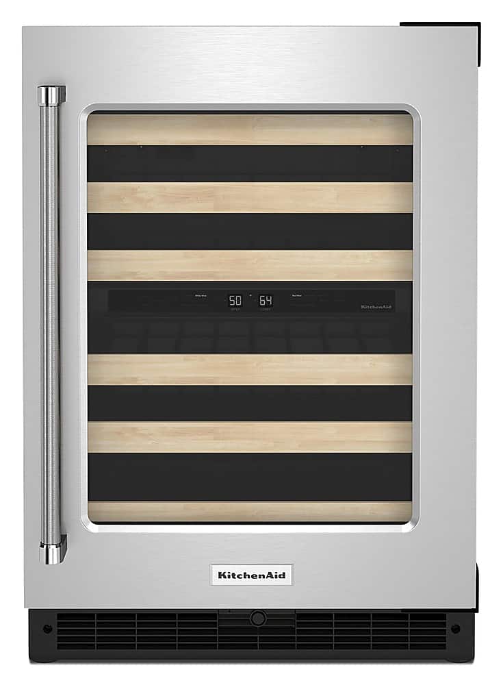 KitchenAid - 46-Bottle Dual Zone Wine Cellar with Glass Door and Wood-Front Racks - Stainless Steel product image