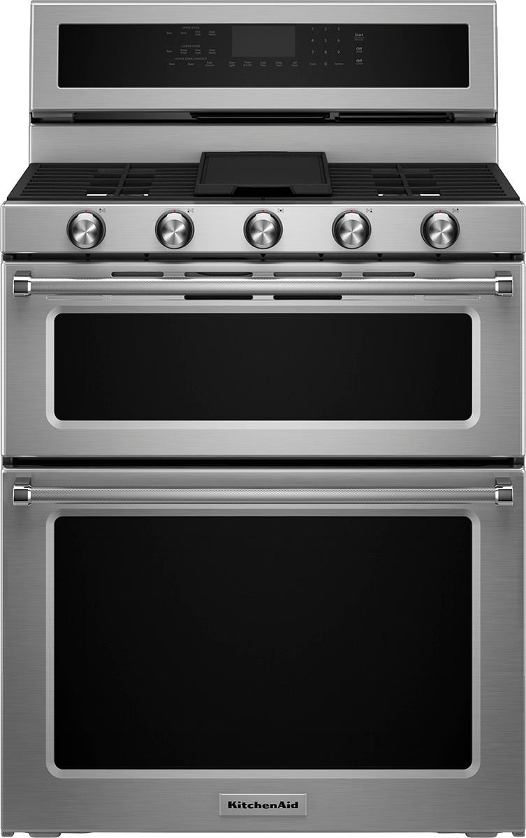 KitchenAid - 6.0 Cu. Ft. Self-Cleaning Free-Standing Double Oven Gas Convection Range - Stainless Steel product image