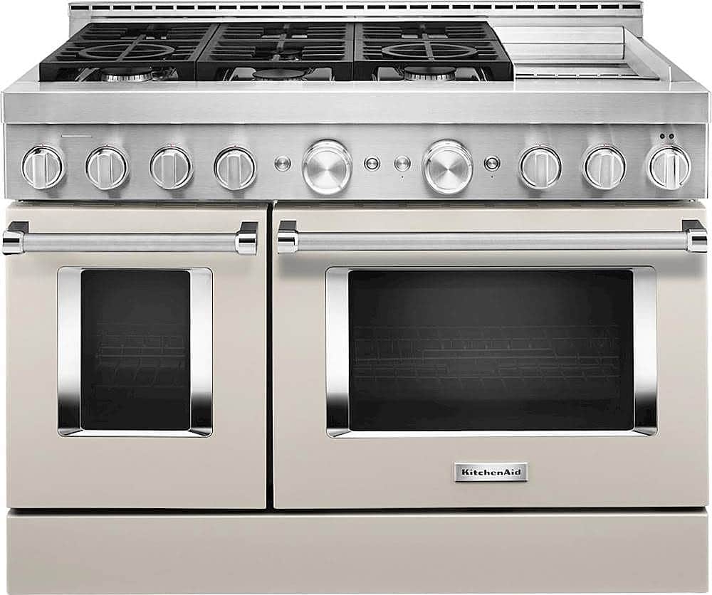 KitchenAid - 6.3 Cu. Ft. Freestanding Double Oven Gas True Convection Range with Self-Cleaning and Griddle - Imperial Black…