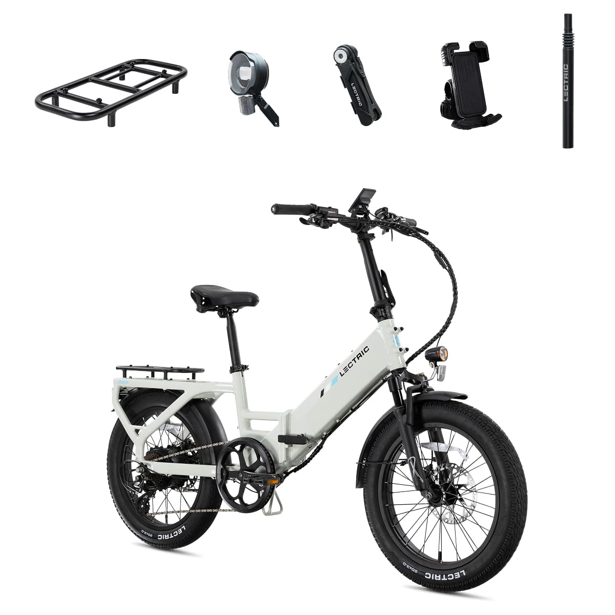 Lectric eBikes - XP4 750 Step-Thru Foldable Long-Range eBike (Max 85mi/28mph) + LevelUp Rack/Seat Post/Elite Headlight/Lock/…
