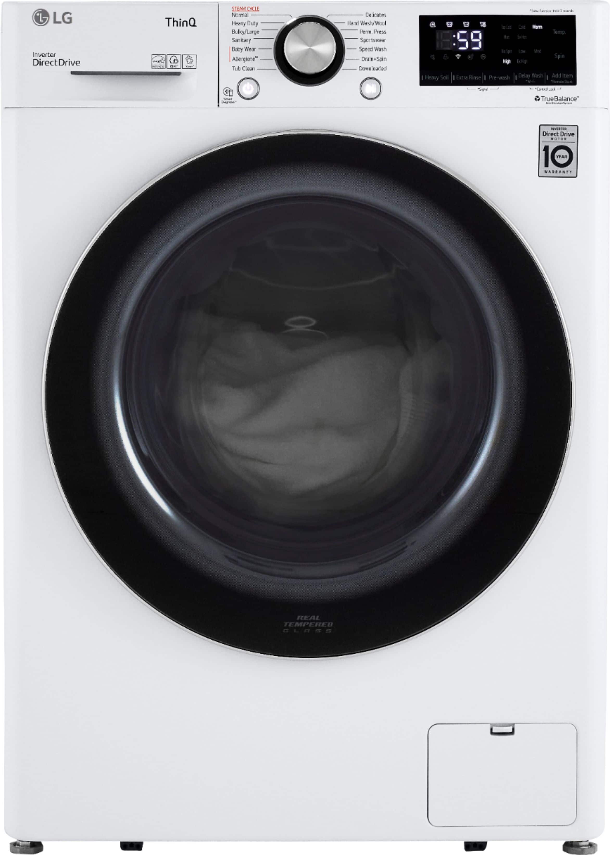 LG - 2.4 Cu. Ft. High-Efficiency Stackable Smart Front Load Washer with Steam and Built-In Intelligence - White product image