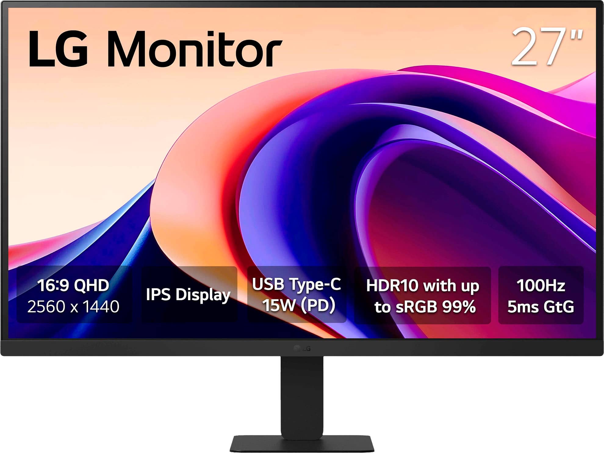 LG - 27" Monitor QHD IPS 100Hz with HDR10 (HDMI USB-C) - Black product image