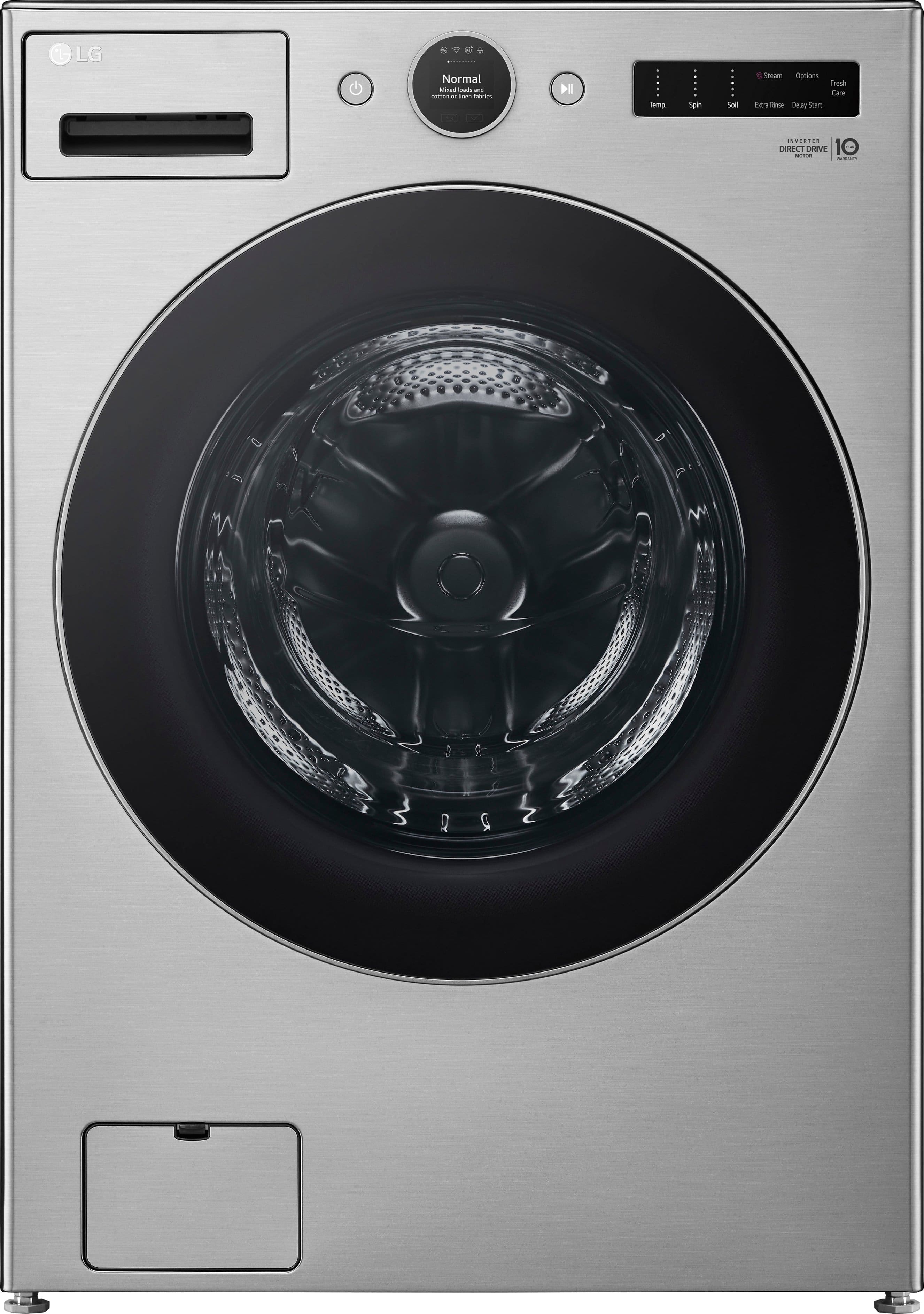 LG - 4.5 Cu. Ft. High-Efficiency Stackable Smart Front Load Washer with Steam and Built-In Intelligence - Black Steel produc…