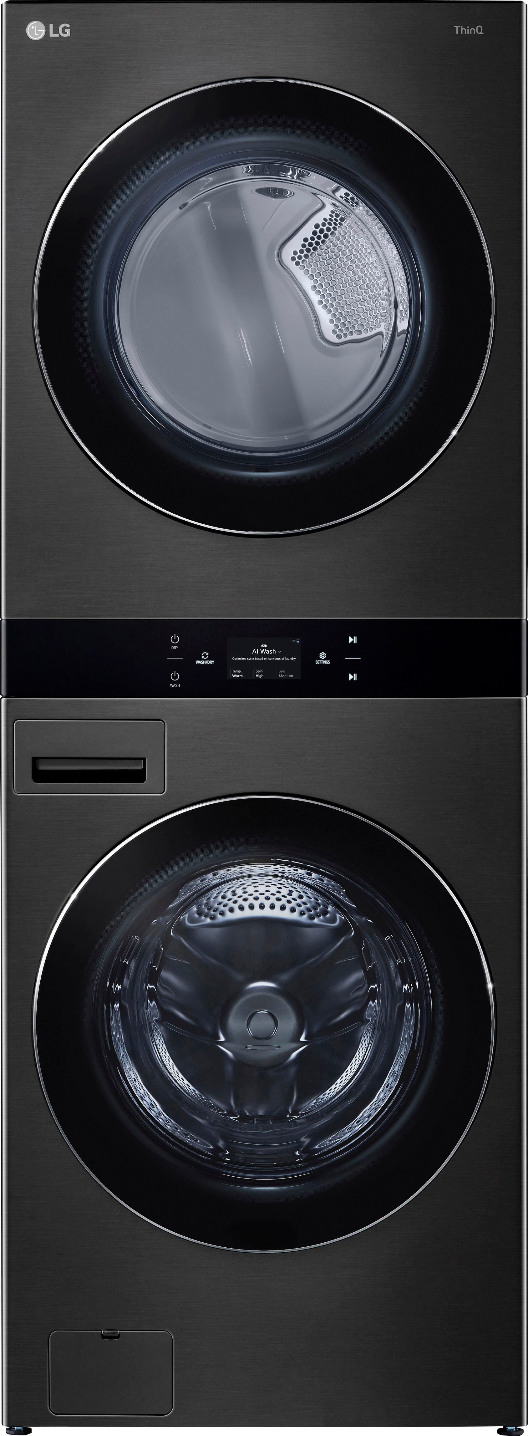 LG - 5.0 Cu. Ft. HE Smart Front Load Washer and 7.4 Cu. Ft. Electric Dryer WashTower with Steam and Center Control - Black S…
