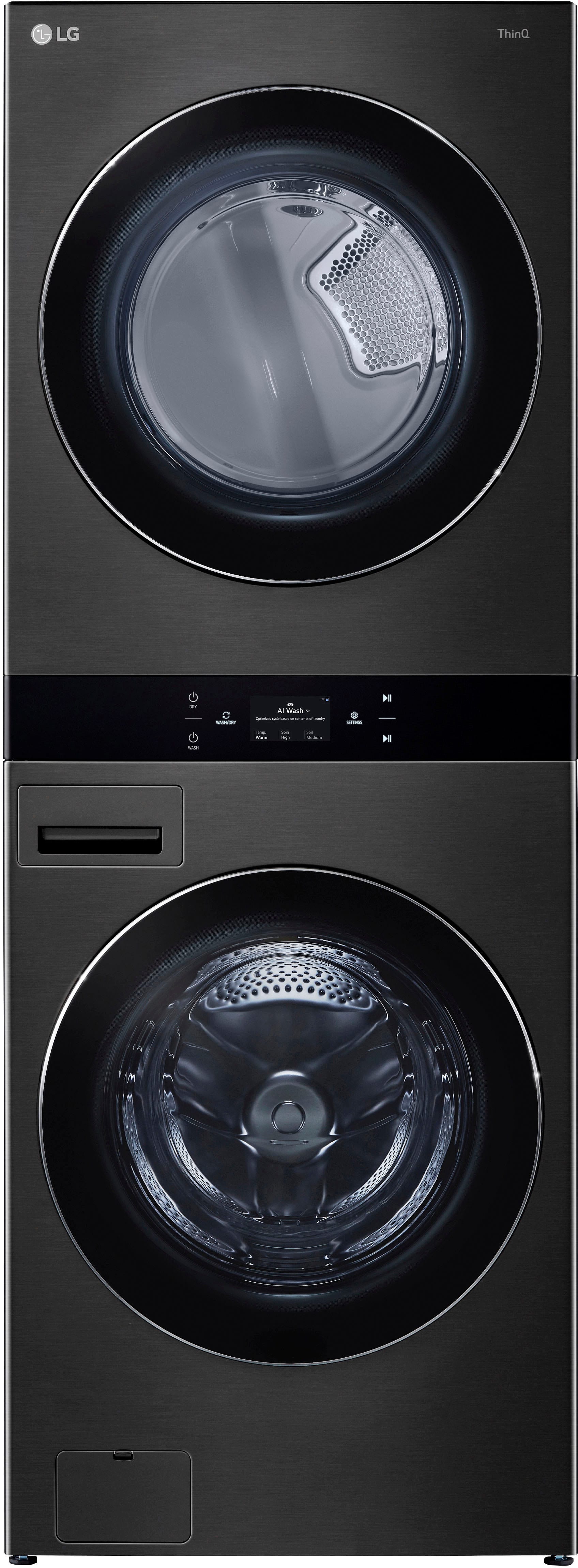LG - 5.0 Cu. Ft. HE Smart Front Load Washer and 7.4 Cu. Ft. Gas Dryer WashTower with Steam and Center Control - Black Steel…