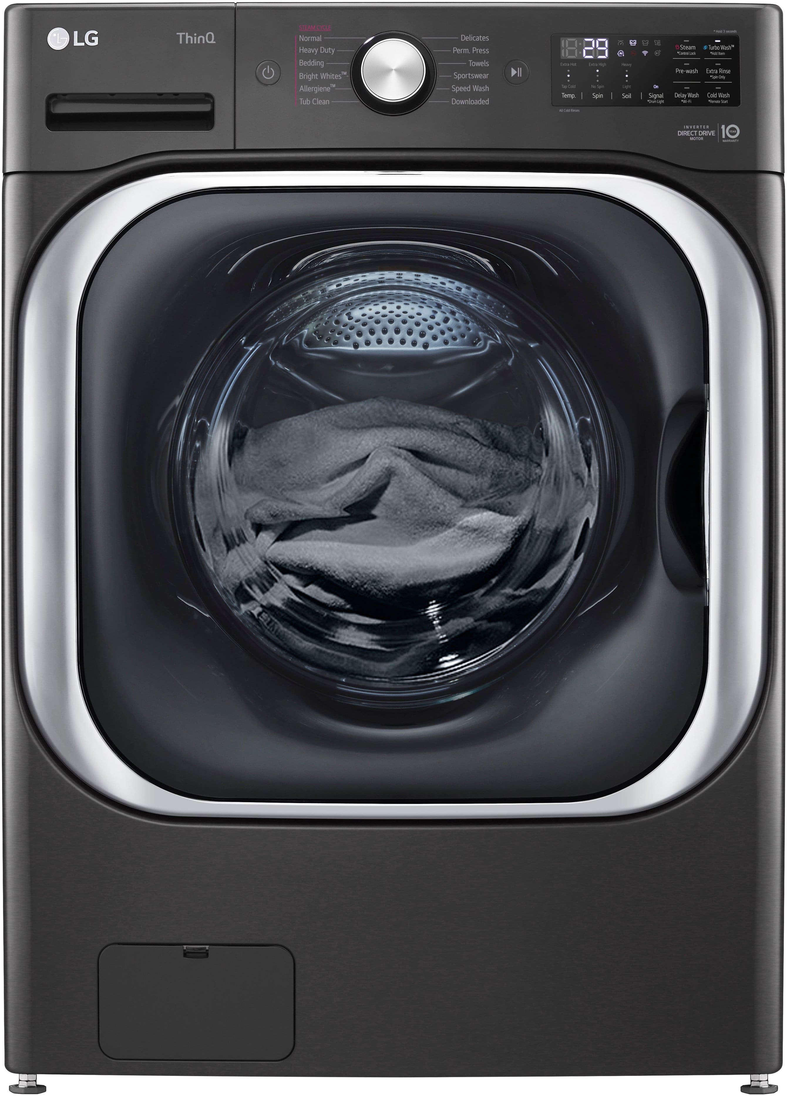LG - 5.2 Cu. Ft. High-Efficiency Stackable Smart Front Load Washer with Steam and TurboWash - Black Steel product image