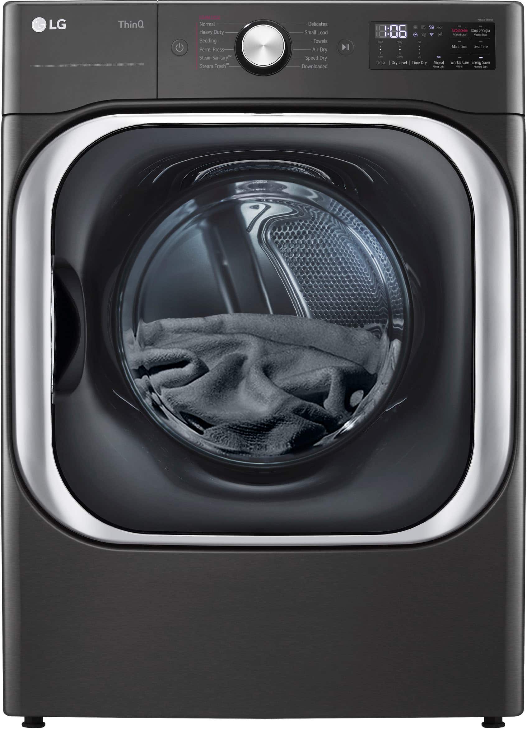 LG - 9.0 Cu. Ft. Stackable Smart Electric Dryer with Steam and Built-In Intelligence - Black Steel product image