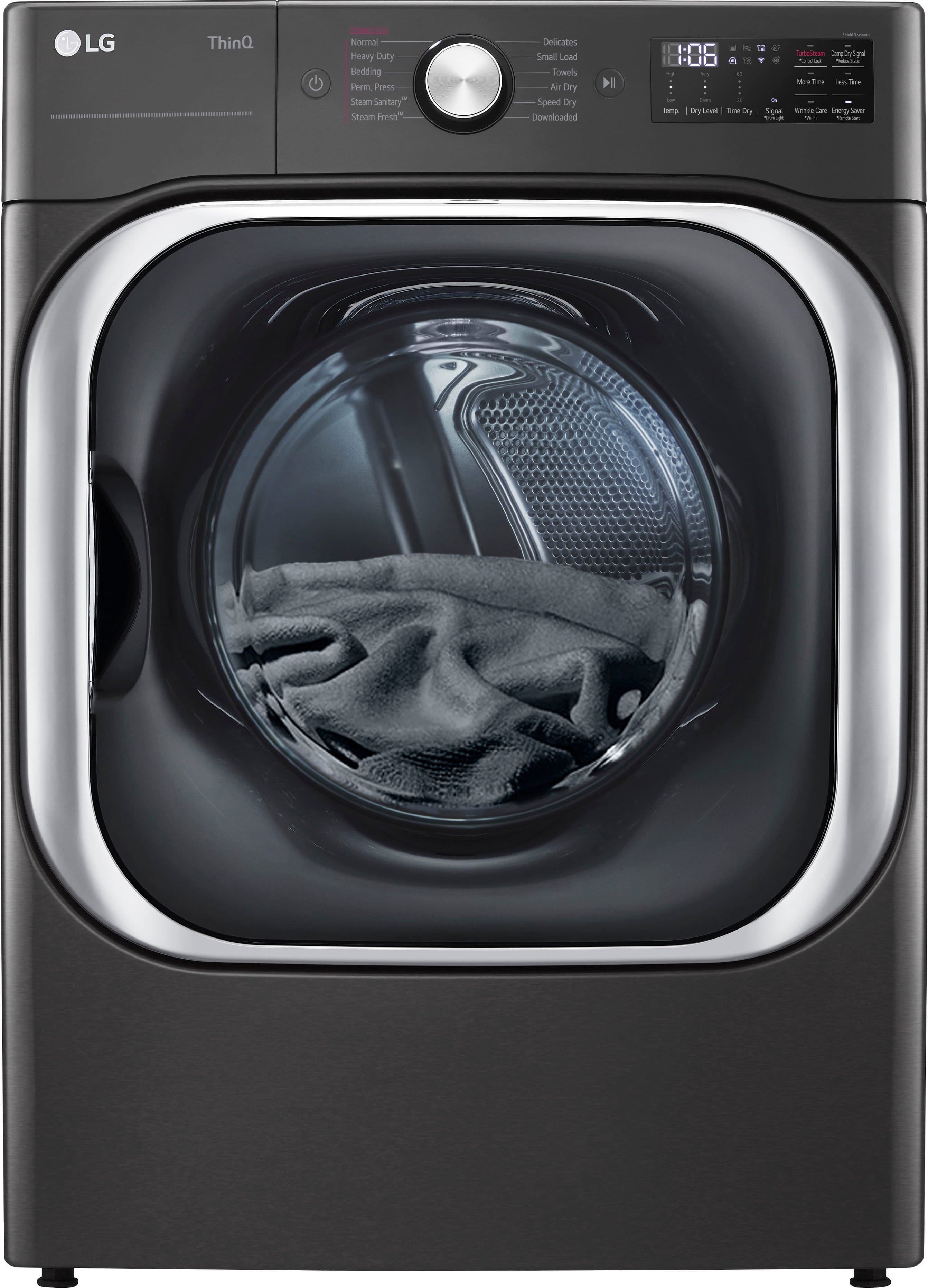 LG - 9.0 Cu. Ft. Stackable Smart Gas Dryer with Steam and Built-In Intelligence - Black Steel product image