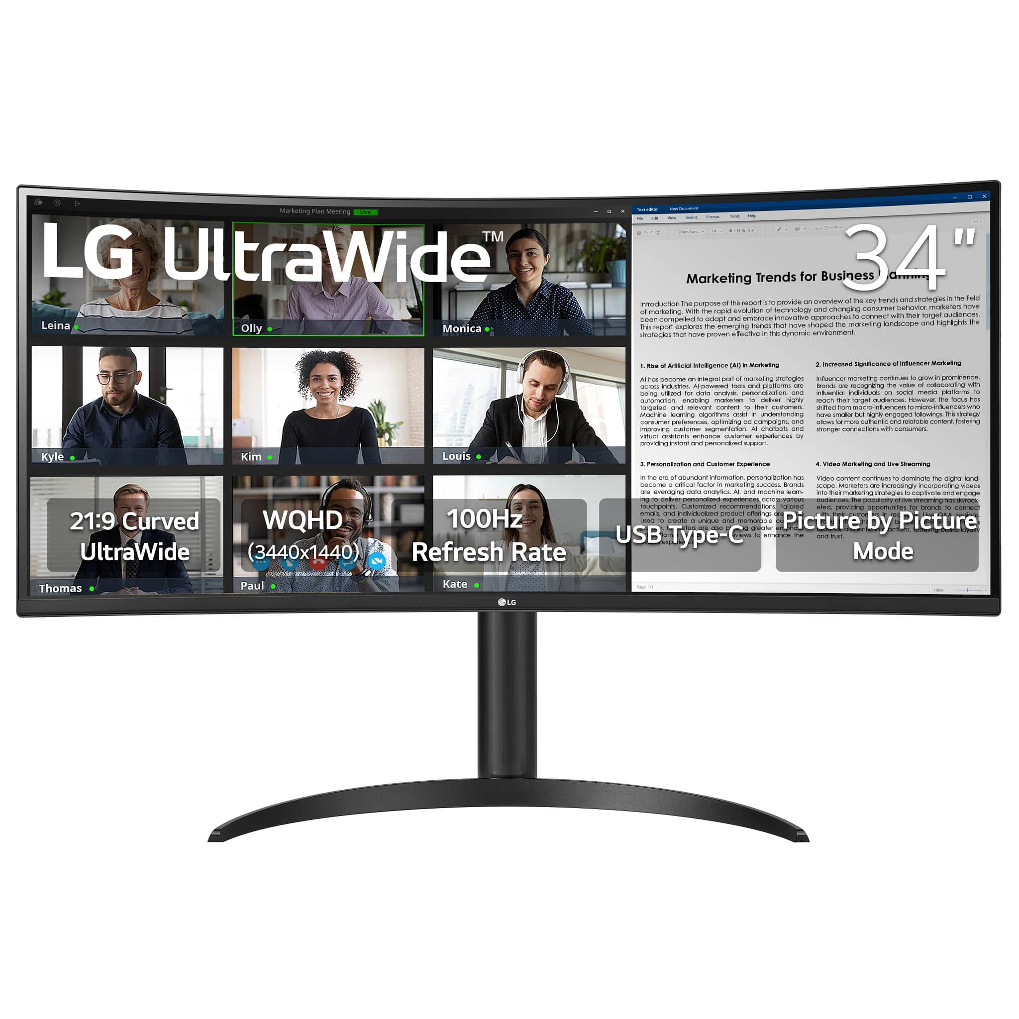LG - UltraWide 34" VA Curved WQHD 100Hz Monitor with HDR 10 (HDMI, DisplayPort, USB-C) - Black product image