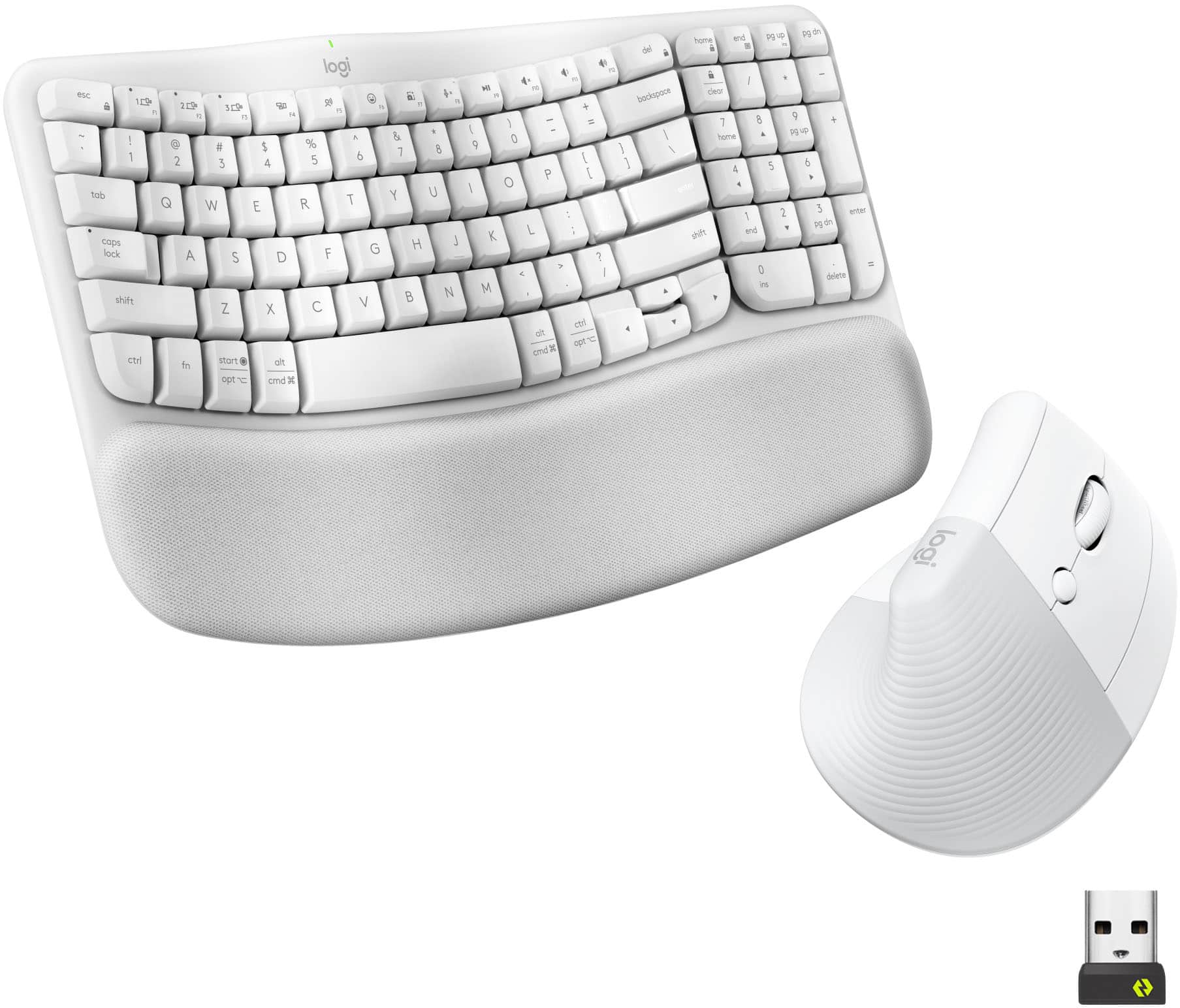 Logitech - Wave Keys and Lift Vertical Mouse Wireless Ergonomic Keyboard and Mouse Bundle with Cushioned Palm Rest - Graphit…