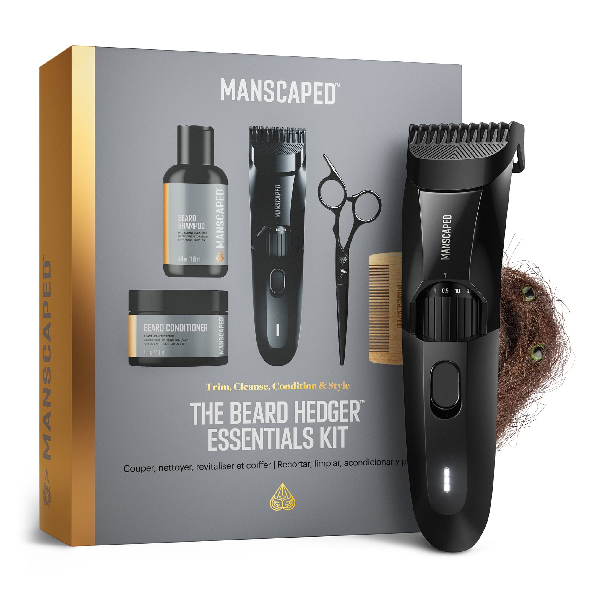 Manscaped - The Beard Hedger Essentials Kit SkinSafe Rechargeable Wet/Dry Trimmer, Facial Hair Shaving Gift Set - Black prod…