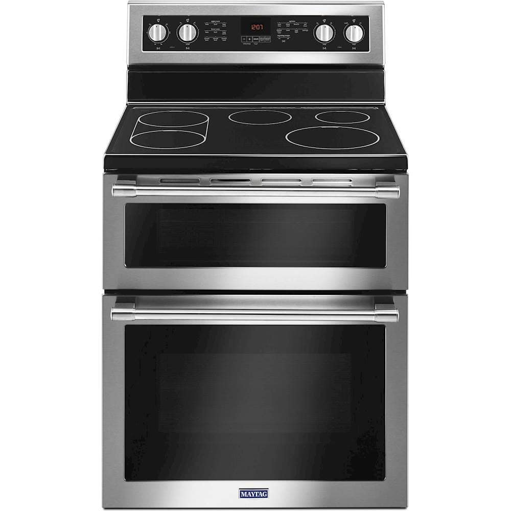Maytag - 6.7 Cu. Ft. Self-Cleaning Freestanding Fingerprint Resistant Double Oven Electric Convection Range - Stainless Stee…