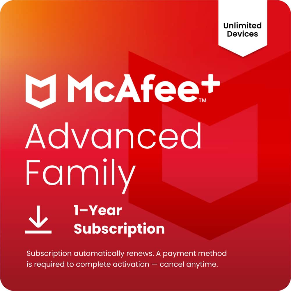 McAfee - McAfee+ Advanced Family (Unlimited Devices) Antivirus Software, Scam Protection (1-Year Subscription with Auto-Rene…