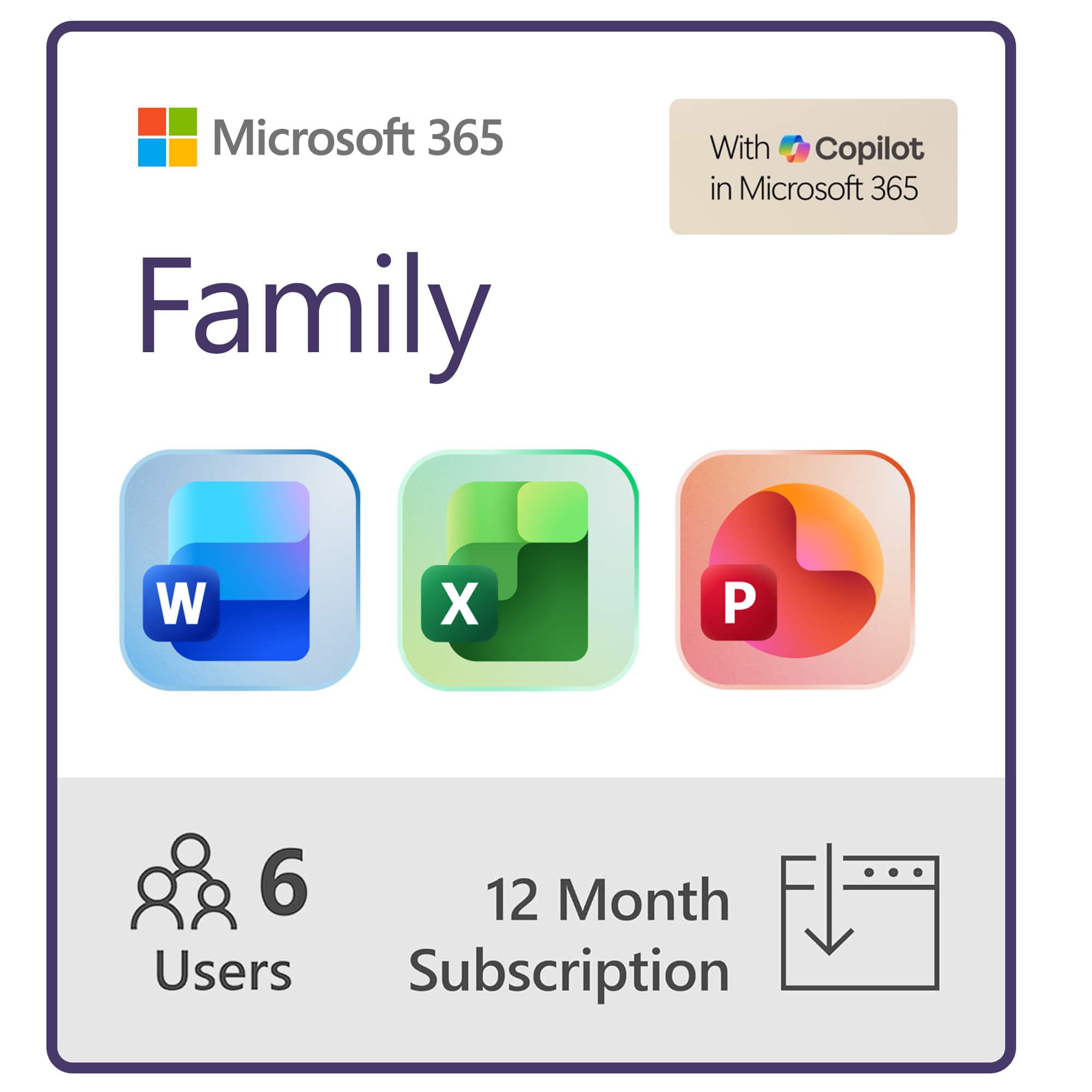 Microsoft - 365 Family (Up to 6 People) (12-Month Subscription) - Activation Required - Windows, Mac OS, Apple iOS, Android…
