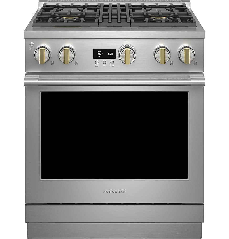 Monogram - 5.3 Cu. Ft. Freestanding Dual Fuel Convection Range with Self-Clean, Built-In Wi-Fi, and 4 Burners - Stainless St…