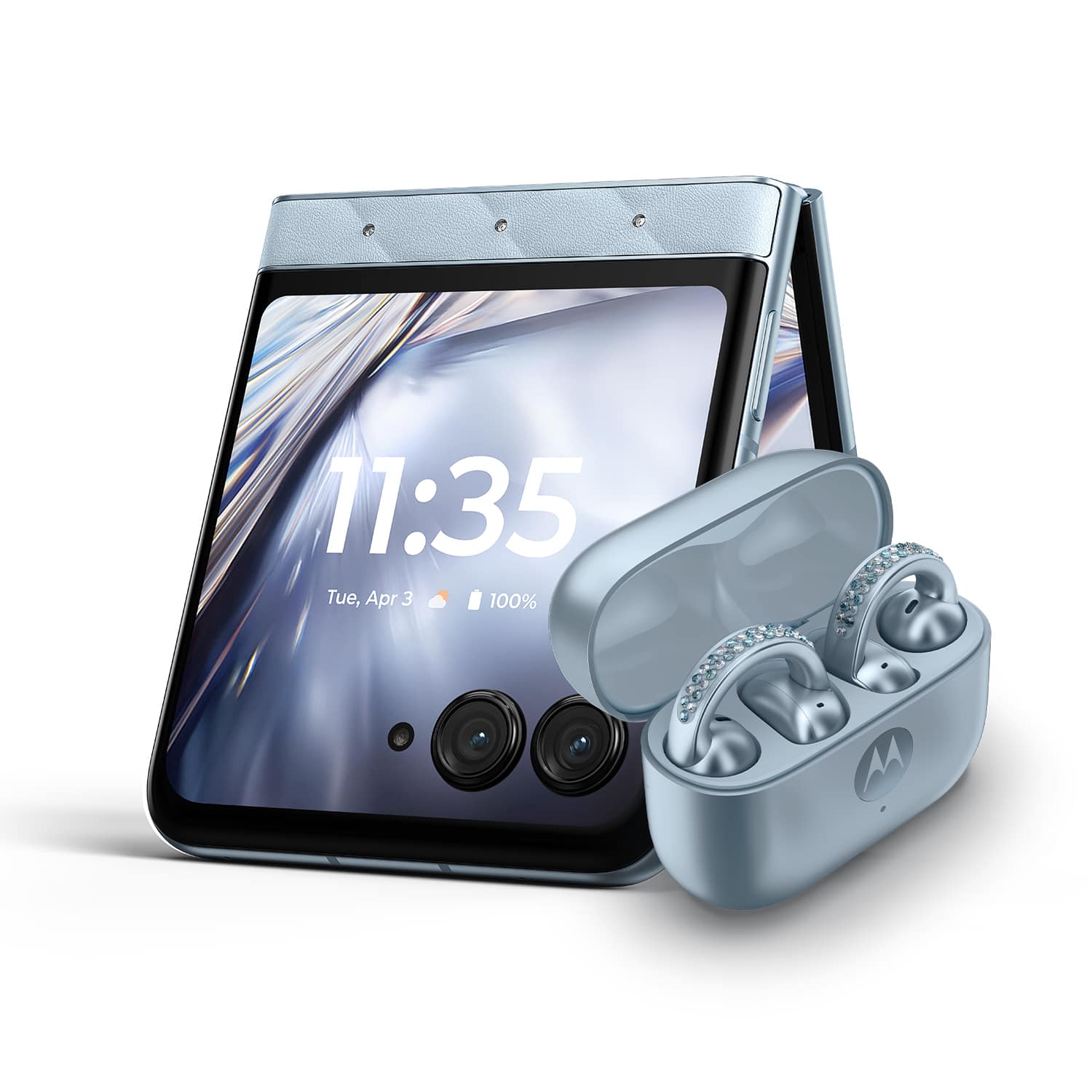 Motorola - razr 2025 256GB with bud loops - PANTONE Ice Melt (Unlocked) product image