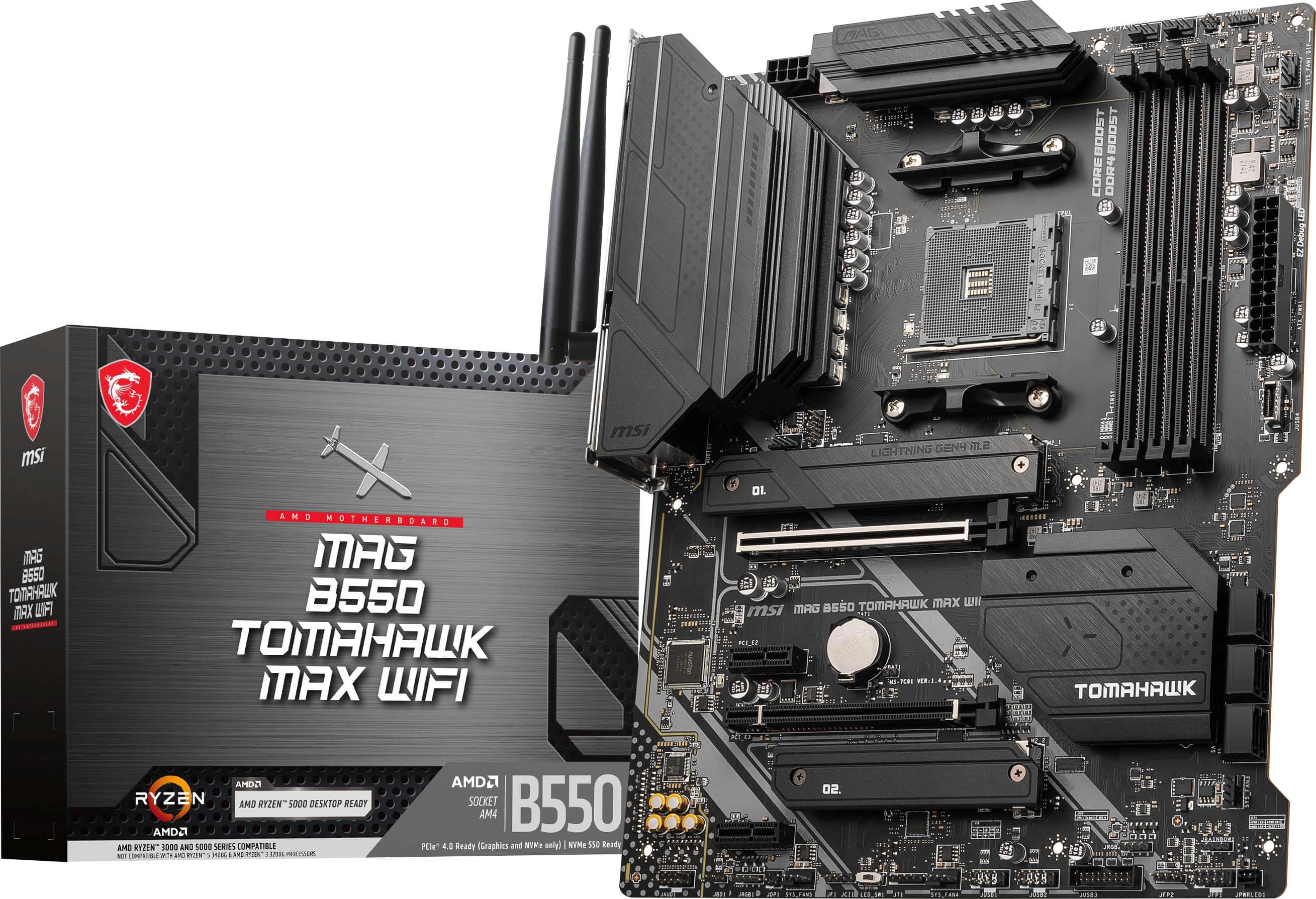 MSI - B550 TOMAHAWK MAX WIFI (Socket AM4) AMD B550 ATX DDR4 Wi-Fi 6E Motherboard - Black product image