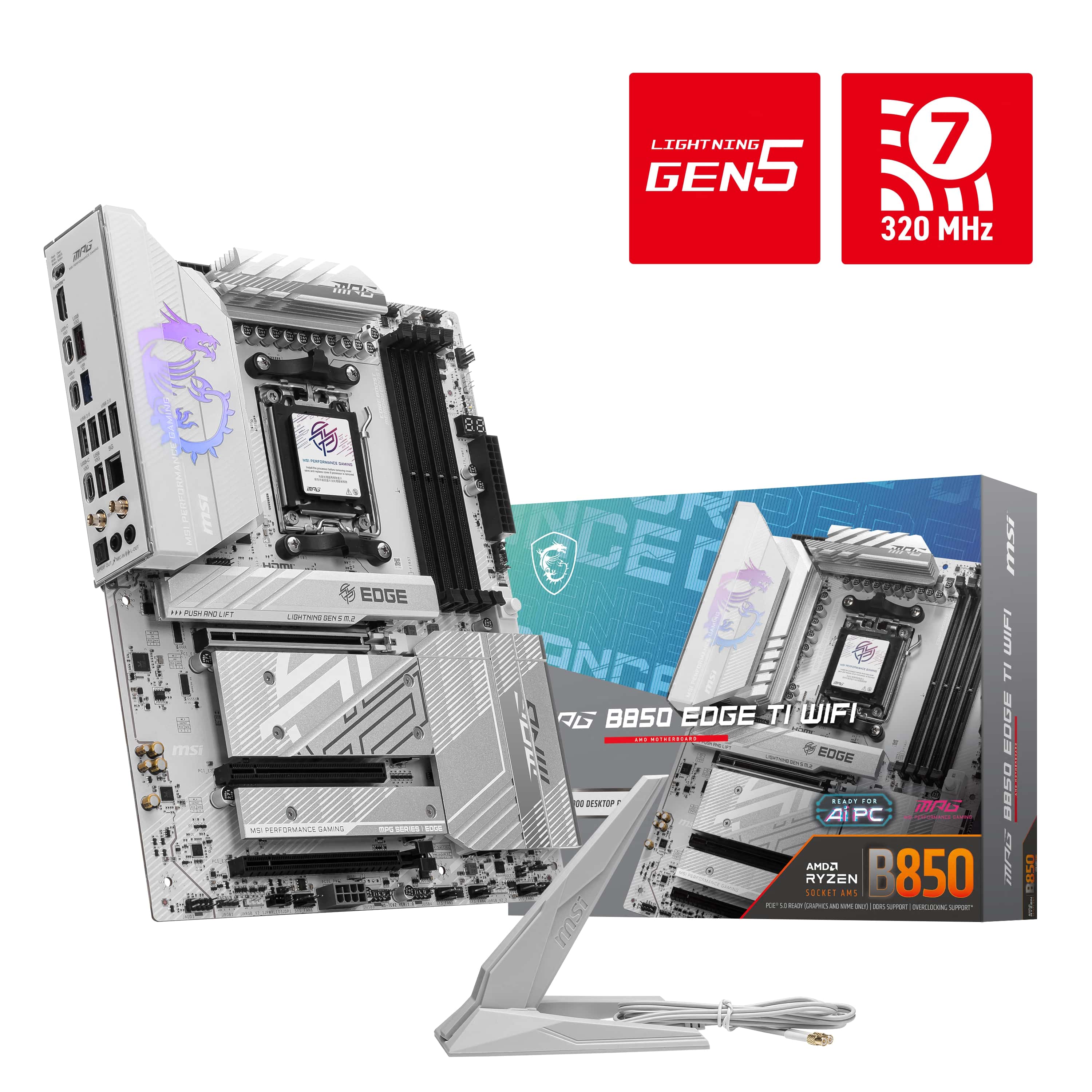 MSI - B850 EDGE TI WIFI (Socket AM5) AMD B850 ATX DDR5 Wi-Fi 7 Motherboard - Gray product image