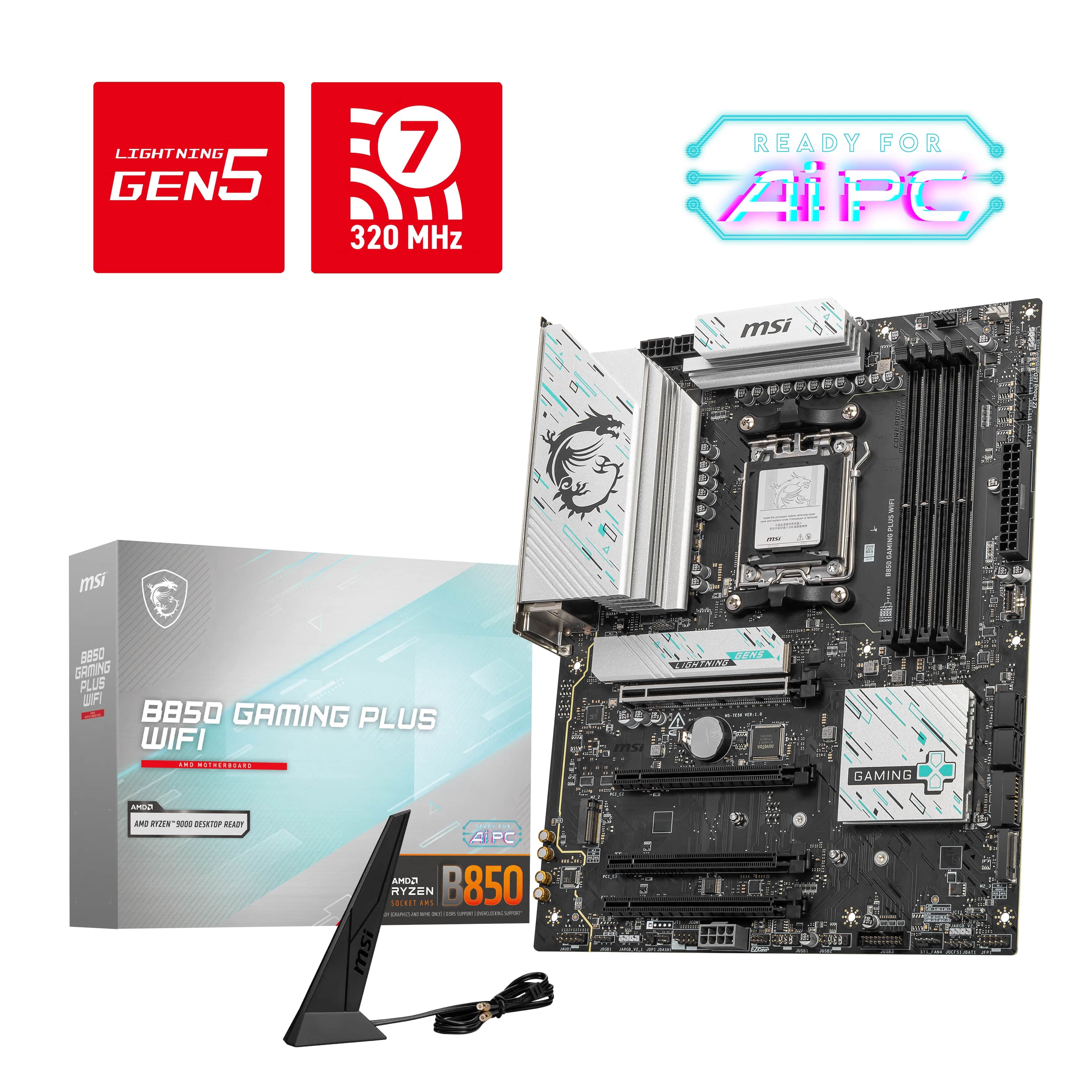 MSI - B850 GAMING PLUS WIFI (Socket AM5) AMD B850 ATX DDR5 Wi-Fi 7 Motherboard - Black product image