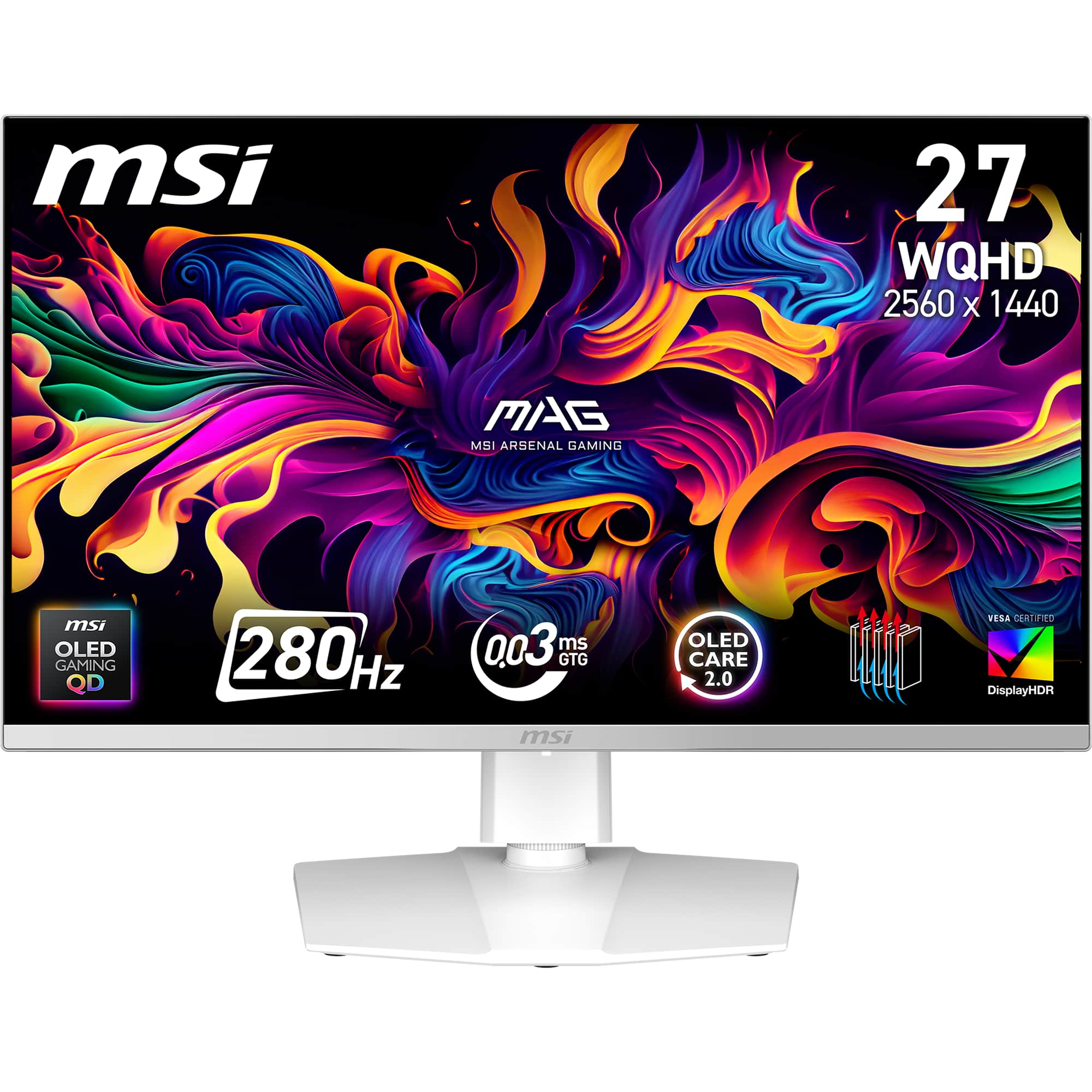 MSI - MAG 271QPW QD-OLED X28 27" Quantum Dot OLED QHD 280Hz 0.03ms FreeSync Gaming Monitor (DisplayPort, HDMI, USB) - White…