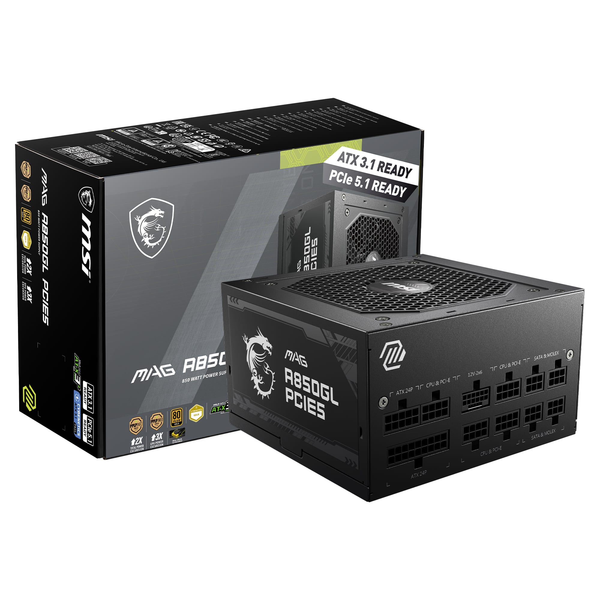 MSI - MAG A850GL PCIE5 850W Full Modular ATX 3.1 Ready 80 Plus Gold Power Supply - Black product image
