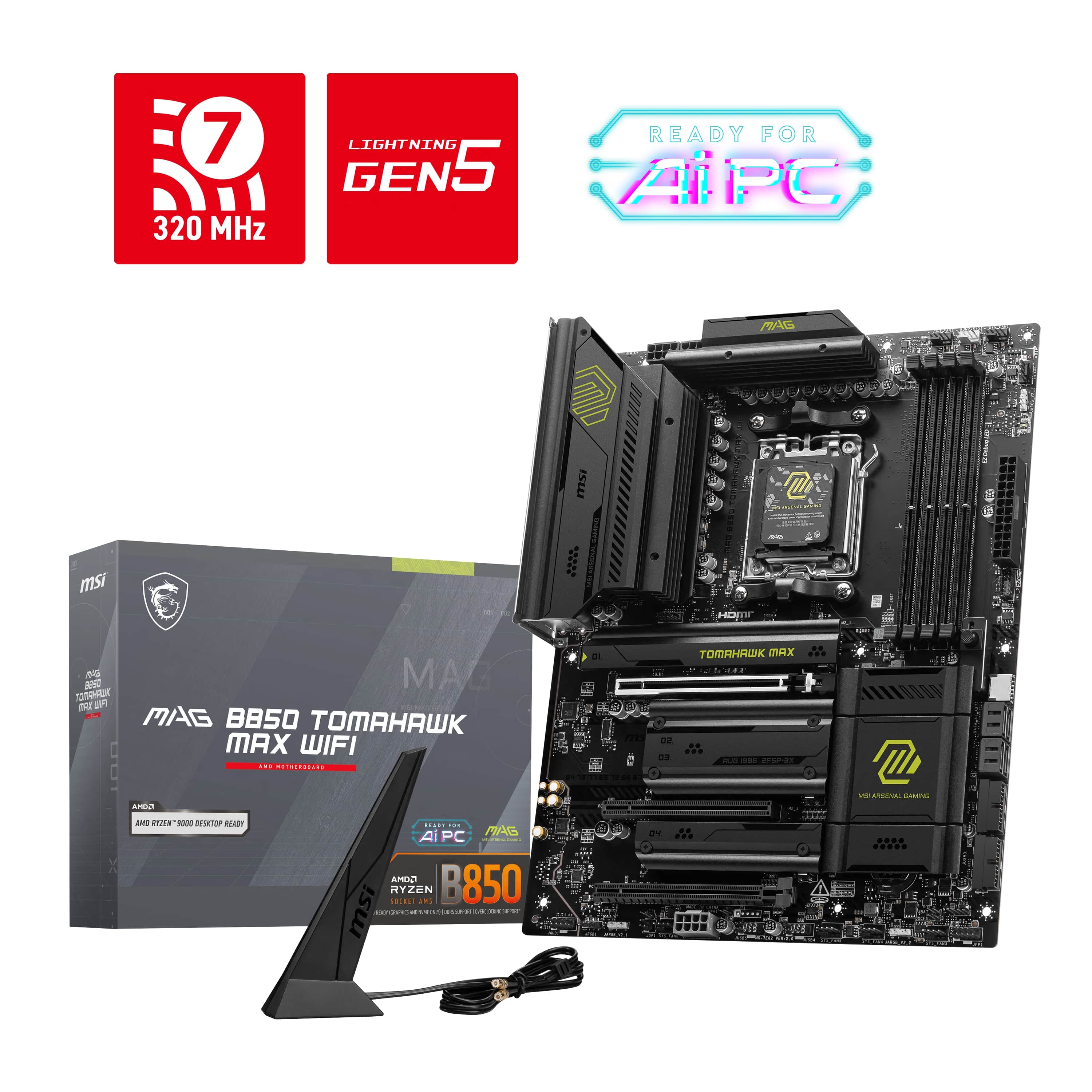 MSI - MAG B850 TOMAHAWK MAX WIFI (Socket AM5) AMD B850 ATX DDR5 Wi-Fi 7 Motherboard - Black product image