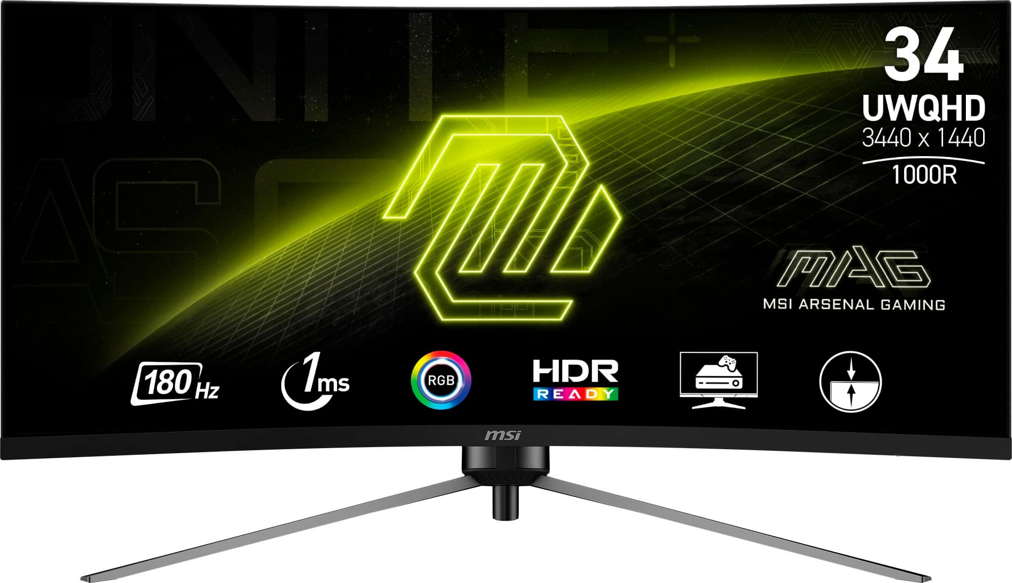MSI - MAG345CQR 34" Curved Ultra Wide QHD 180Hz 1ms Adaptive Sync Gaming Monitor with HDR ready (DisplayPort, HDMI, ) - Blac…