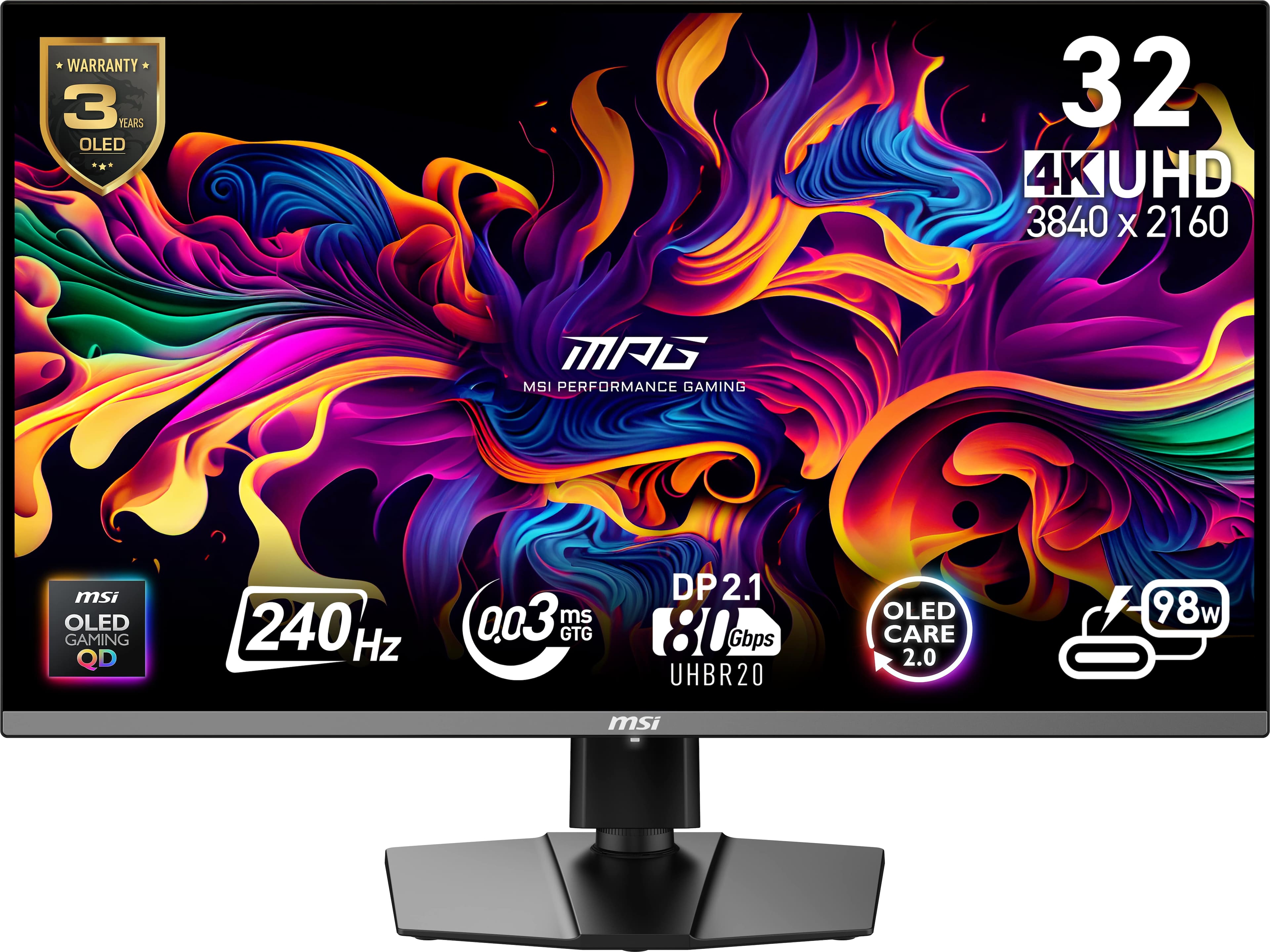 MSI - MPG 322URX QD-OLED 32" Quantum Dot OLED UHD 240Hz 0.03ms Gaming Monitor with HDR400 (DisplayPort 2.1a, HDMI, USB) - Bl…