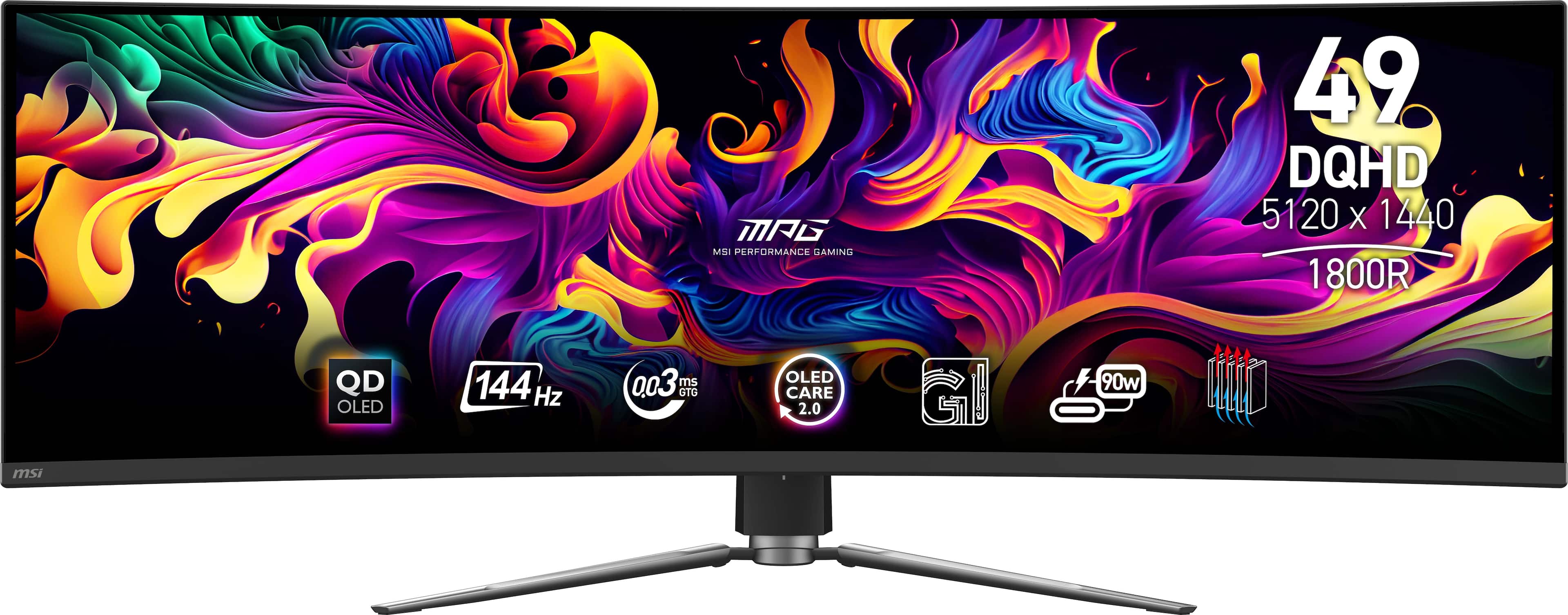 MSI - MPG 491CQP QD-OLED 49" 5120x1440 (DQHD) Curved OLED Quantum Dot Monitor 144Hz 0.03ms(GTG) HDR400 Type-C DisplayPort HD…