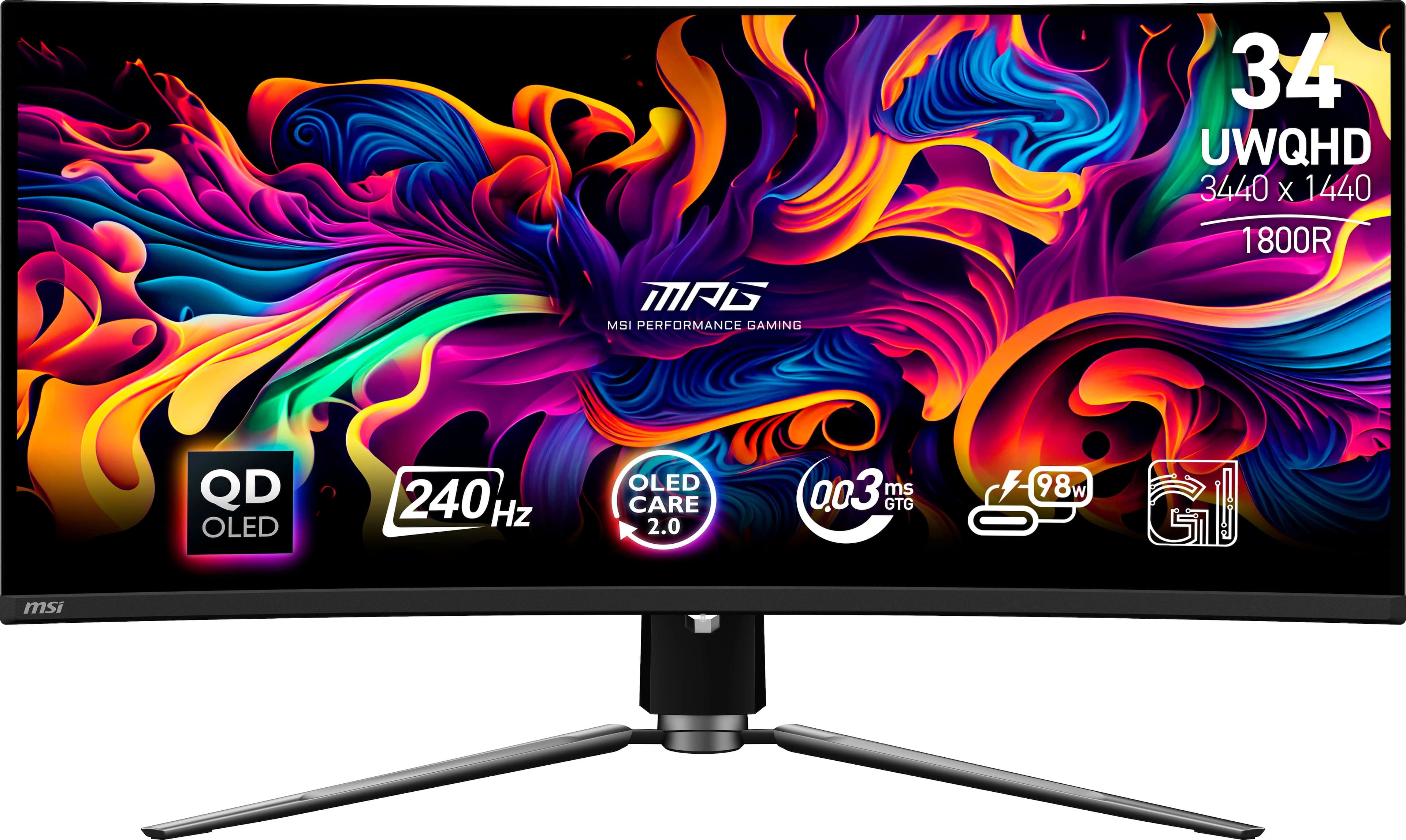 MSI - MPG341CQPXQDOLED 34" Curved OLED QHD 240Hz 0.03ms Adaptive Sync Gaming Monitor with HDR400 (DisplayPort, HDMI, USB-C)…