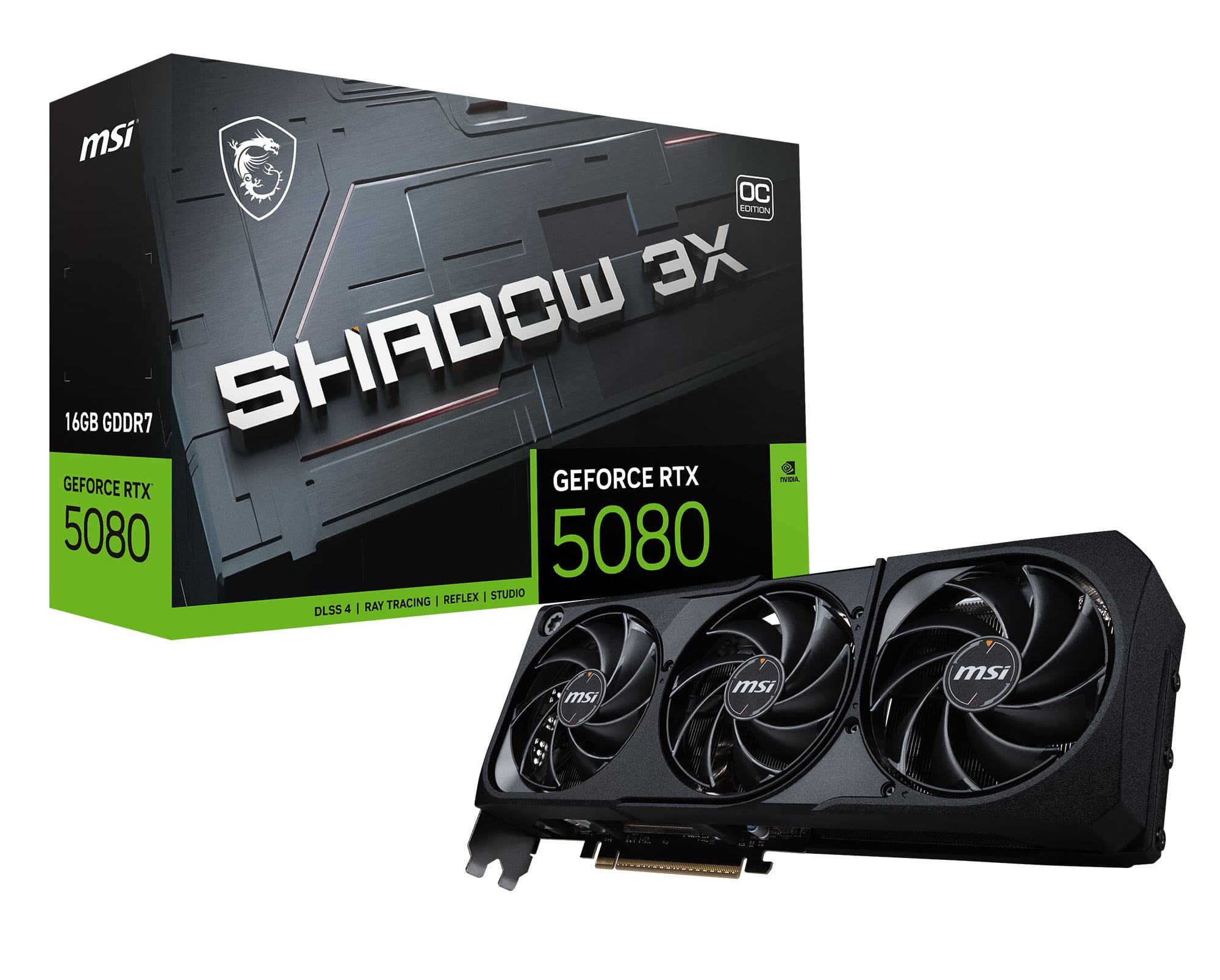 MSI - NVIDIA GeForce GeForce RTX 5080 16G SHADOW 3X OC 16GB GDDR7 PCI Express Gen 5 Graphics Card - Black product image