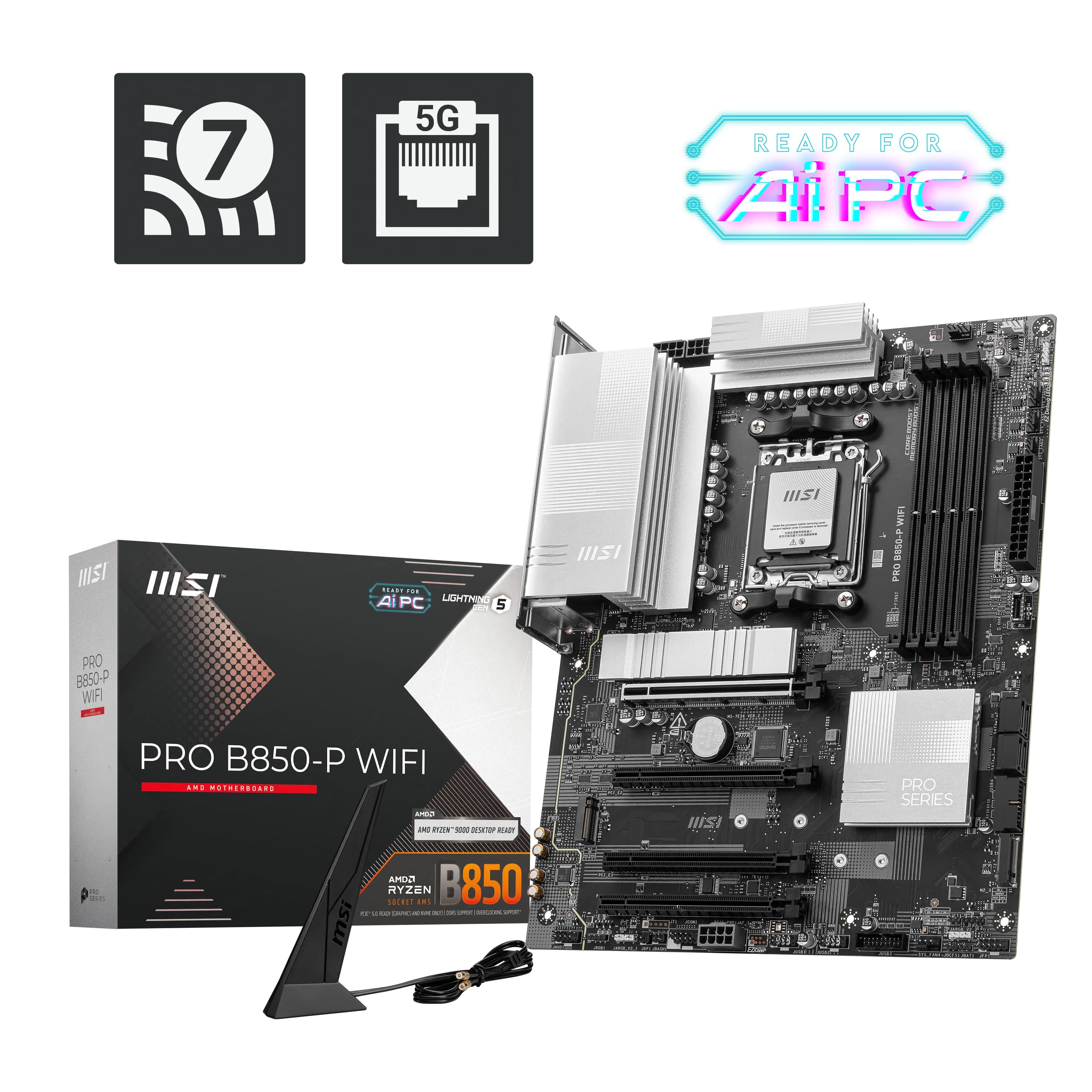 MSI - PRO B850-P WIFI (Socket AM5) AMD B850 ATX DDR5 Wi-Fi 7 Motherboard - Black product image