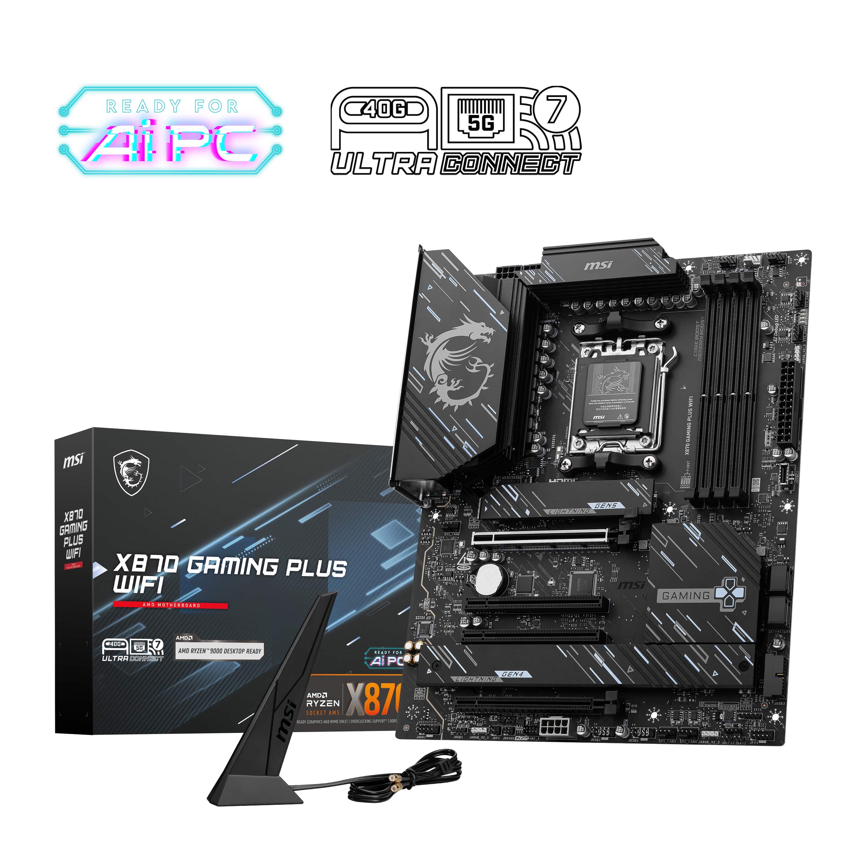 MSI - X870 GAMING PLUS WIFI (Socket AM5) AMD X870 ATX DDR5 Wi-Fi 7 Motherboard - Black product image