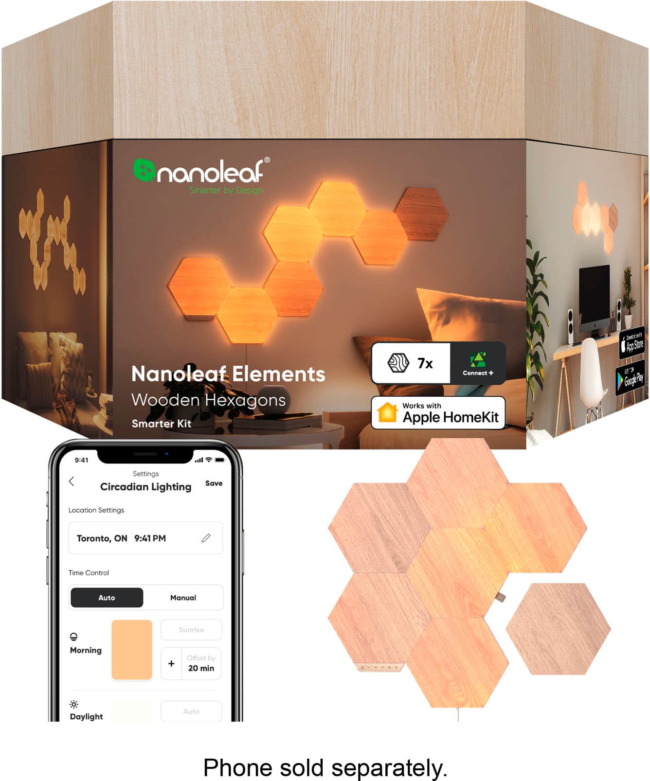 Nanoleaf - Elements Hexagons Smarter Kit (7 Panels) - Wood Look product image