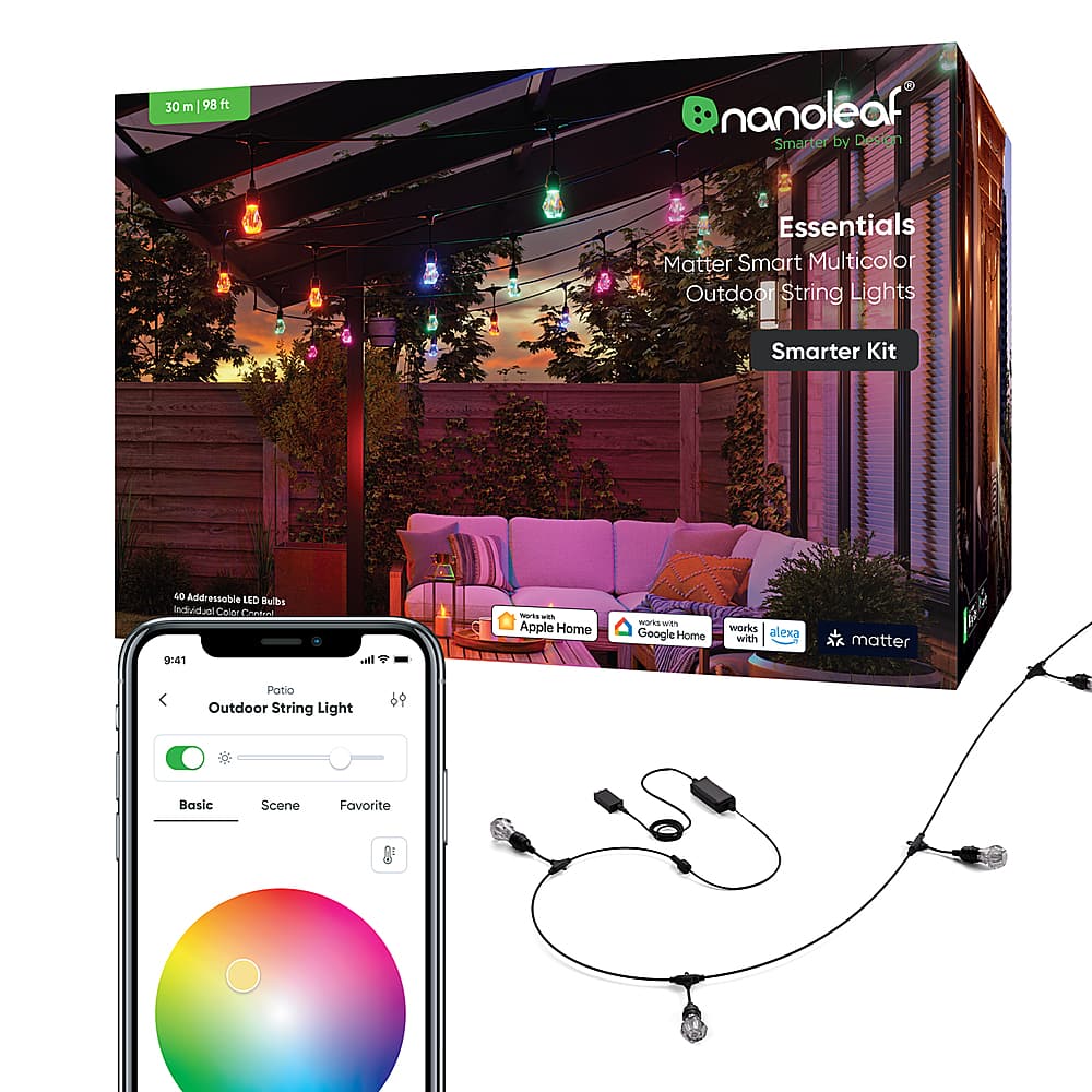 Nanoleaf - Essentials Smart Multicolor Outdoor String Lights Smarter Kit - 98 feet - White and Colors product image