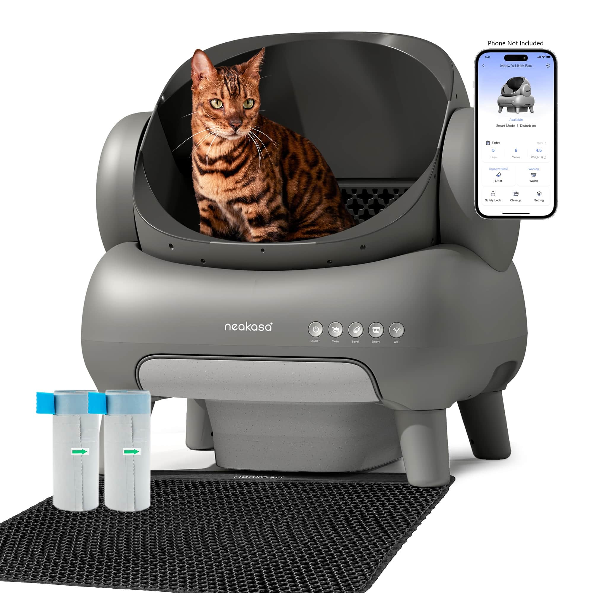 NEAKASA - M1 Open-Top Self-Cleaning Smart App-Controlled Odor-Free Cat Litter Box with Extended Capacity - Charcoal product…