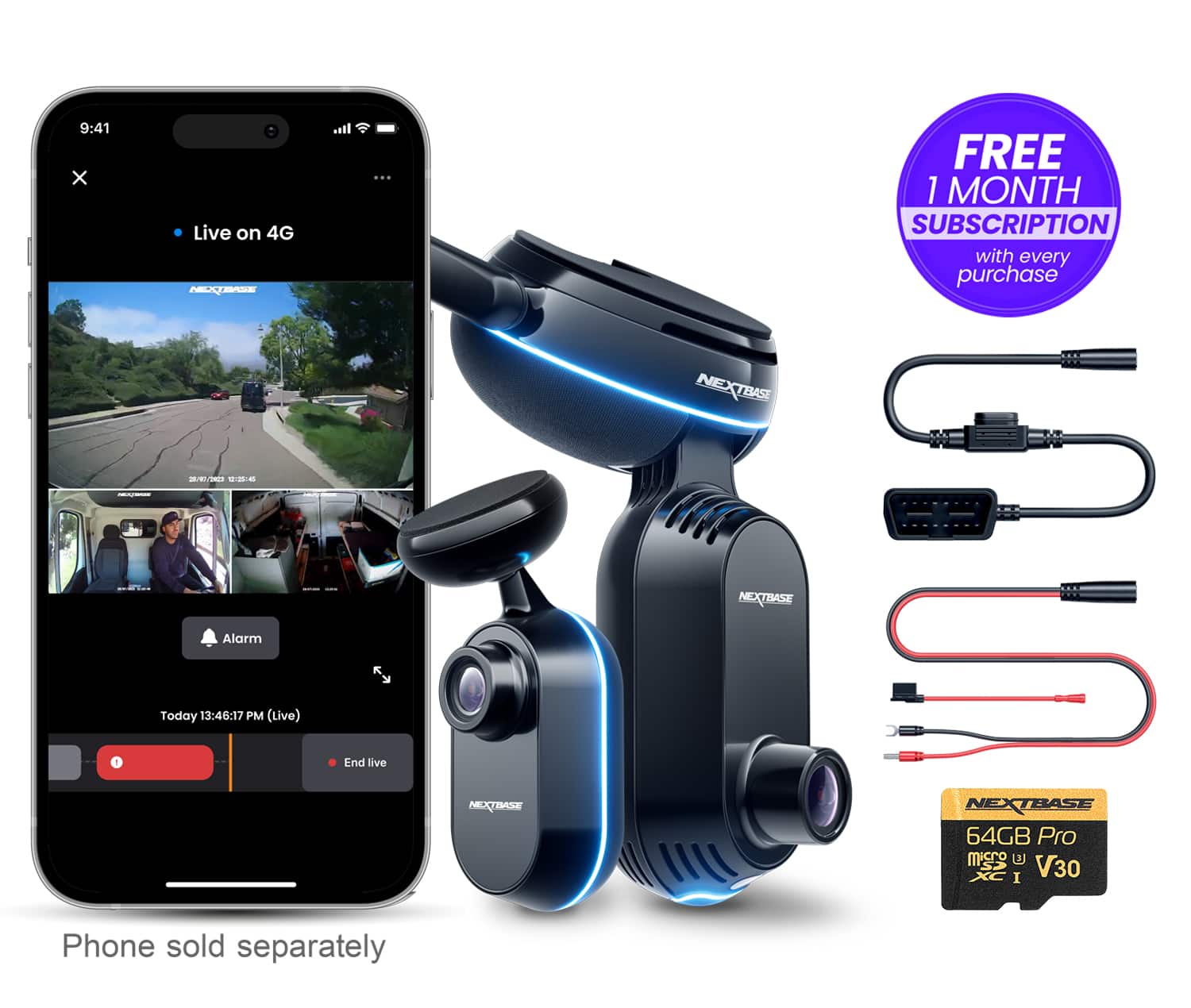 Nextbase - 4K iQ Triple Channel Dash Cam with Cabin Cam, Rear Window Cam with 64GB SD, 4G/LTE and GPS, AI & SOS - Black prod…